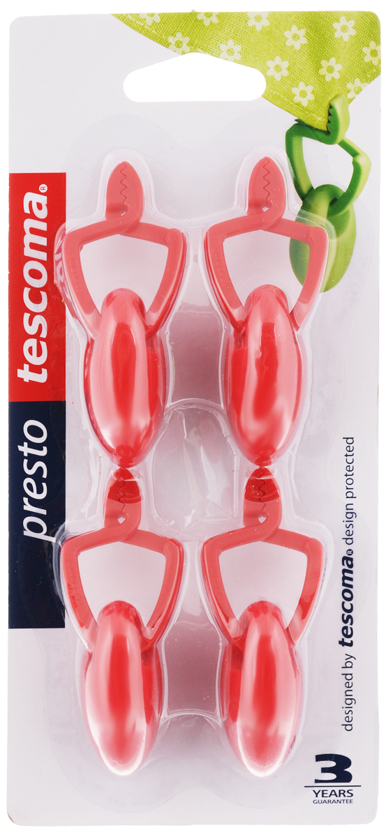 Клипса-груз для скатерти Tescoma Presto, цвет: красный, 4 шт420820_красный Клипса-груз для скатерти Tescoma Presto, цвет: красный, 4 шт420820_красныйКлипса-груз для скатерти Tescoma Presto выполнена из пластика и предназначена для утяжеления столовых скатертей. Принцип действия очень прост - просто нажмите на клипсу и закрепите груз на край скатерти. Можно мыть в посудомоечной машине. Размер клипсы-груза: 3 х 2,5 х 7 см.