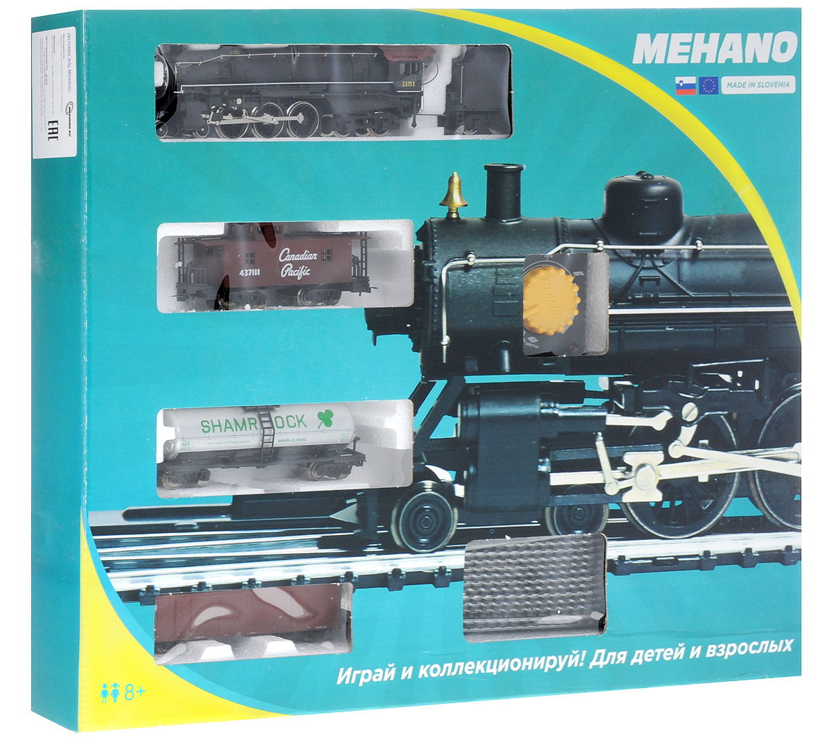 Mehano Железная дорога Prestige с паровозом Lackawanna 1151PR02-264 Mehano Железная дорога Prestige с паровозом Lackawanna 1151PR02-264Железная дорога Mehano - миниатюрная копия грузового состава. Мельчайшие детали паровозов, тепловозов и грузовых вагонов, каждая рельефная линия экстерьера тщательно проработаны, благодаря чему состав выглядит более чем реально. Можно вообразить, как этот состав загрузили где-то на миниатюрном перевалочном пункте, а затем он аккуратно вез свой груз по длинным разветвленным путям... Воплотить воображаемое в действительность очень легко: при желании железнодорожное полотно можно увеличить и добавить элементы ландшафта, ведь все элементы железных дорог Mehano совместимы друг с другом. При желании, можно докупить стрелку, перекресток и состав может двигаться на другие участки железной дороги. Рельсы металлические, колеса паровозов и вагонов выполнены из металла. Все элементы комплекта совместимы с другими сборными моделями железной дороги Mehano, так что юный машинист сможет прокладывать различные маршруты, строить новые станции и придумывать неповторимый, свой...