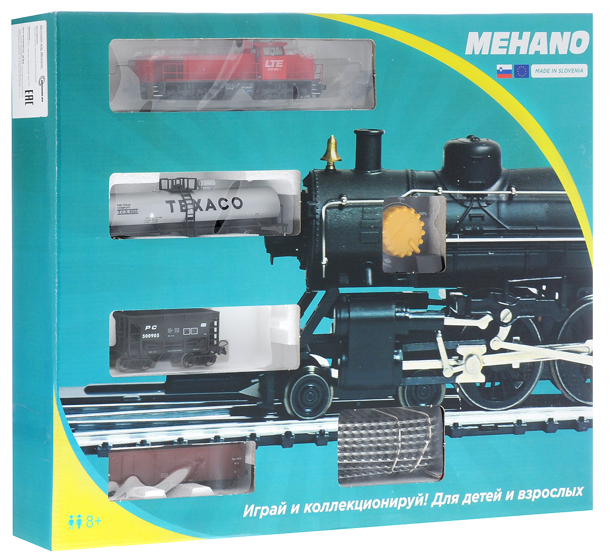 Mehano Железная дорога Prestige с тепловозом LTEPR02-273 Mehano Железная дорога Prestige с тепловозом LTEPR02-273Железная дорога Mehano - миниатюрная копия грузового состава. Мельчайшие детали паровозов, тепловозов и грузовых вагонов, каждая рельефная линия экстерьера тщательно проработаны, благодаря чему состав выглядит более чем реально. Можно вообразить, как этот состав загрузили где-то на миниатюрном перевалочном пункте, а затем он аккуратно вез свой груз по длинным разветвленным путям... Воплотить воображаемое в действительность очень легко: при желании железнодорожное полотно можно увеличить и добавить элементы ландшафта, ведь все элементы железных дорог Mehano совместимы друг с другом. При желании, можно докупить стрелку, перекресток и состав может двигаться на другие участки железной дороги. Рельсы металлические, колеса паровозов и вагонов выполнены из металла. Все элементы комплекта совместимы с другими сборными моделями железной дороги Mehano, так что юный машинист сможет прокладывать различные маршруты, строить новые станции и придумывать неповторимый, свой...