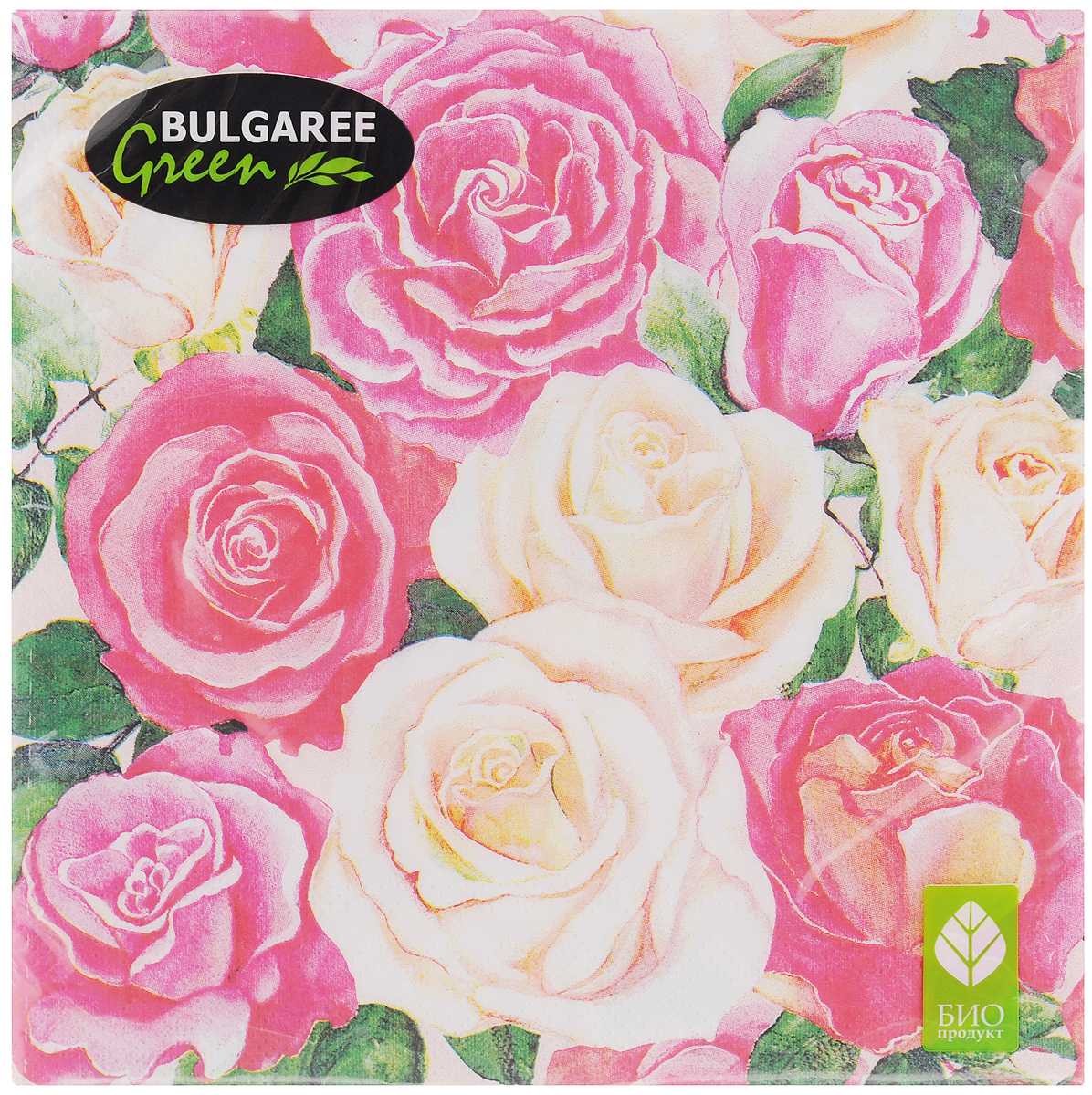 Салфетки бумажные Bulgaree Green "Розовый букет", трехслойные, 33 х 33 см, 20 шт