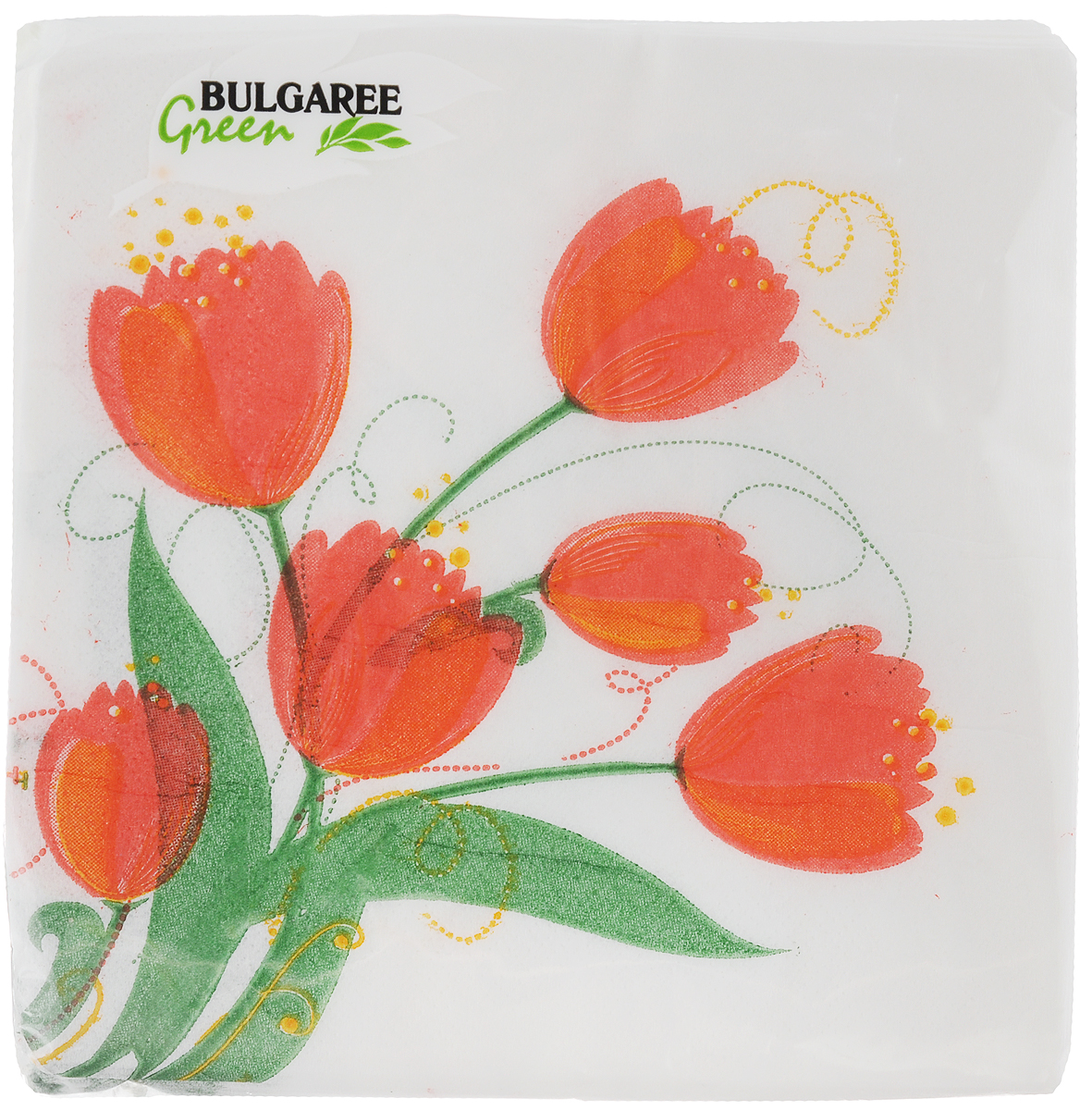 Салфетки бумажные Bulgaree Green "Тюльпаны", однослойные, 24 х 24 см, 100 шт