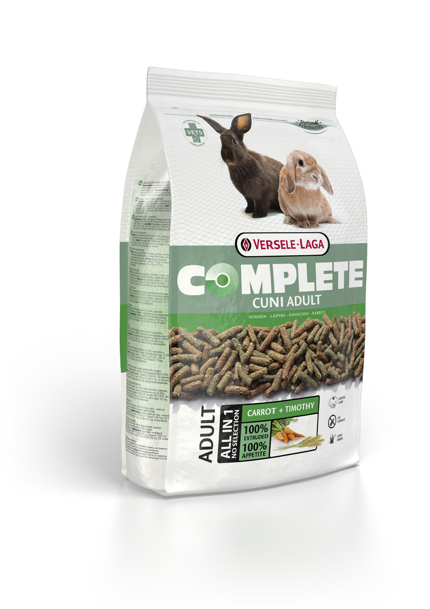 Корм для кроликов Versele-Laga Complete Cuni, 1,75 кг461328 Корм для кроликов Versele-Laga Complete Cuni, 1,75 кг461328VERSELE-LAGA Cuni Complete комплексный корм для кроликов 1750 г. Полноценный и вкусный корм для (карликовых) кроликов. Состоит из экструдированных гранул. Содержит компоненты, которые способствуют естественному стачиванию зубов кроликов и обеспечивает здоровье полости рта. Одним из важных ингредиентов корма является клетчатка. Она необходима вашему питомцу для наиболее эффективного усвоения пищи. С кормом Cuni Complete ваш карликовый кролик будет всегда отлично себя чувствовать. Корм упакован в пакеты весом 1750 г. Белок 14,0%, Жир 3,0%, Сырая клетчатка 20,0%, Сырая зола 7,0%, Кальций 0,6%, Фосфор 0,4%, Витамин А 10.000 МЕ/кг, Витамин D3 1.500 МЕ/кг, Витамин E 30 мг/кг, Витамин C 100 мг/кг, Сульфат меди (II) 10 мг/кг, Витамин А 10.000 МЕ/кг, Витамин D3 1.500 МЕ/кг, Витамин E 30 мг/кг, Витамин C 100 мг/кг, Сульфат меди (II) 10 мг/кг.