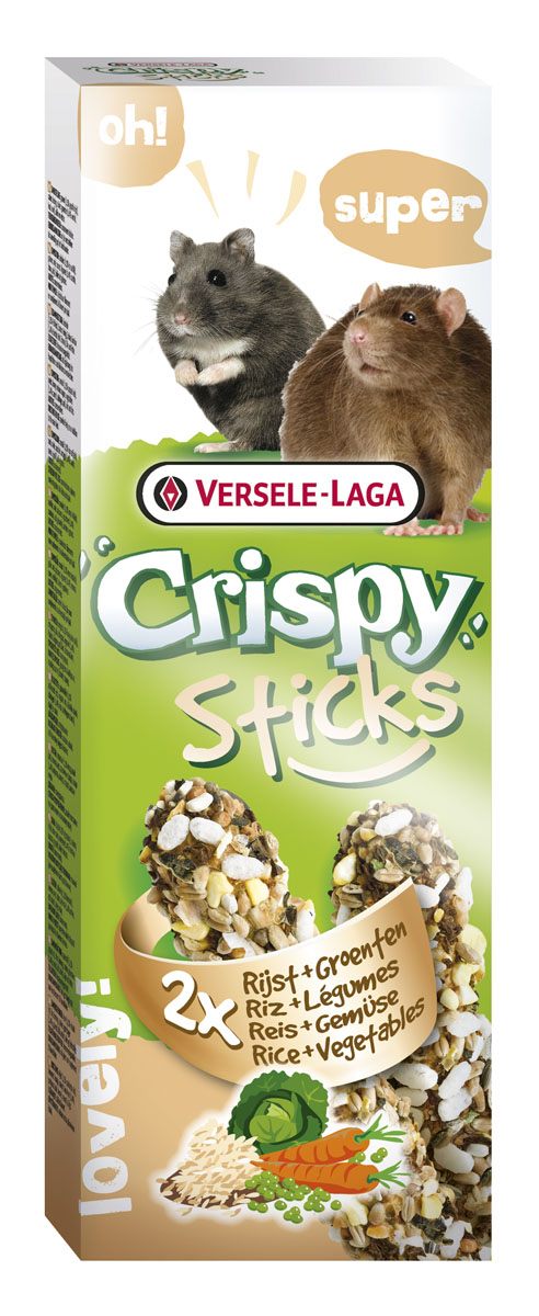 Палочки для хомяков и крыс Versele-Laga Crispy, с рисом и овощами, 2 х 55 г462068 Палочки для хомяков и крыс Versele-Laga Crispy, с рисом и овощами, 2 х 55 г462068VERSELE-LAGA палочки для хомяков и крыс с рисом и овощами 2х55 г. Палочки VERSELE-LAGA для хомяков и крыс с рисом и овощами – это не только вкусное лакомство, но источник витаминов и других питательных веществ. С таким угощением ваш питомец всегда будет весел и бодр, потому что его здоровье будет в безопасности. В упаковке 2 палочки. Вес 1 палочки: 55 г. Состав: Злаковые (воздушный рис), семена, мед, различные сахара, овощи (морковь, капуста, горох), масла и жиры.