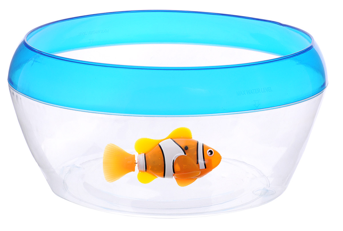 Robofish Интерактивная игрушка РобоРыбка Клоун с аквариумом2502 Robofish Интерактивная игрушка РобоРыбка Клоун с аквариумом2502Интерактивная игрушка Robofish РобоРыбка Клоун с аквариумом произведет большое впечатление на детей и их родителей. В набор входит небольшой прозрачный аквариум и фигурка интерактивной рыбки. Рыбка клоун при погружении в аквариум начинает плавать - опускаясь ко дну и поднимаясь к поверхности воды. После окончания игры рекомендуется вынимать игрушку из воды. Ваш ребенок будет в восторге от такого замечательного подарка! Рыбка работает от двух батареек типа LR44 (2 установлены в игрушку и 2 запасные).