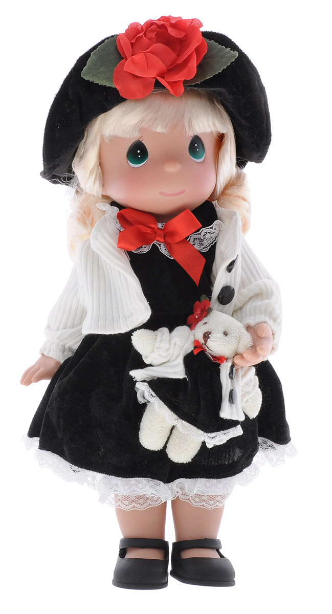 Precious Moments Кукла Ты мой друг4576 Precious Moments Кукла Ты мой друг4576Коллекция кукол Precious Moments ростом выше 30 см насчитывает на сегодняшний день более 600 видов. Куклы изготавливаются из качественного, безопасного материала и имеют пять базовых точек артикуляции. Каждый год в коллекцию добавляются все новые и новые модели. Каждая кукла имеет свой неповторимый образ и характер. Она может быть подарком на память о каком-либо событии в жизни. Куклы выполнены с любовью и нежностью, которую дарит нам известная волшебница - создатель кукол Линда Рик! Кукла Ты мой друг одета в черное платье и белую кофту. Под платьем надеты белые панталоны, на ногах куклы - черные туфельки. Вся одежда съемная. На голове куклы - черная шляпа, украшенная красным цветком. В руках она держит мягкую игрушку - медвежонка. На милом личике куклы большие зеленые глаза. Игра с куклой разовьет в вашей малышке чувство ответственности и заботы. Порадуйте свою принцессу таким великолепным подарком!