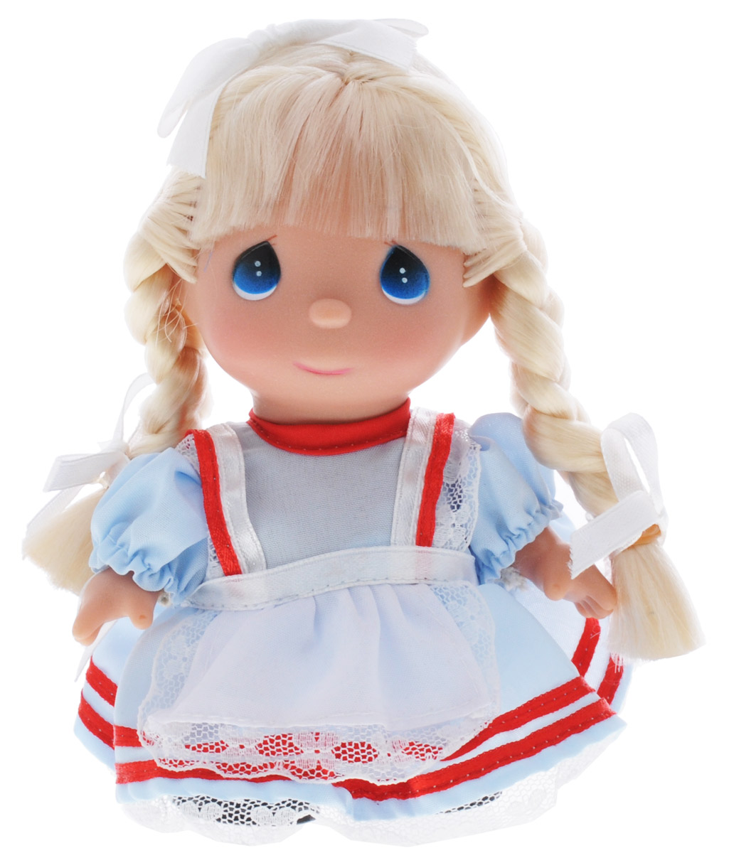 Precious Moments Мини-кукла Алиса в стране чудес5382 Precious Moments Мини-кукла Алиса в стране чудес5382Какие же милые эти куколки Precious Moments. Создатель этих очаровательных крошек настоящая волшебница - Линда Рик - оживила свои творения, каждая кукла обрела свой милый и неповторимый образ. Эти крошки могут сопровождать вас в чудесных странствиях и сделать каждый момент вашей жизни незабываемым! Мини-кукла Алиса в стране чудес одета в голубое платье с красными полосками и белый фартук. У девочки большие синие глаза и длинные светлые волосы, заплетенные в две косички. Благодаря играм с куклой, ваша малышка сможет развить фантазию и любознательность, овладеть навыками общения и научиться ответственности. Порадуйте свою принцессу таким прекрасным подарком!