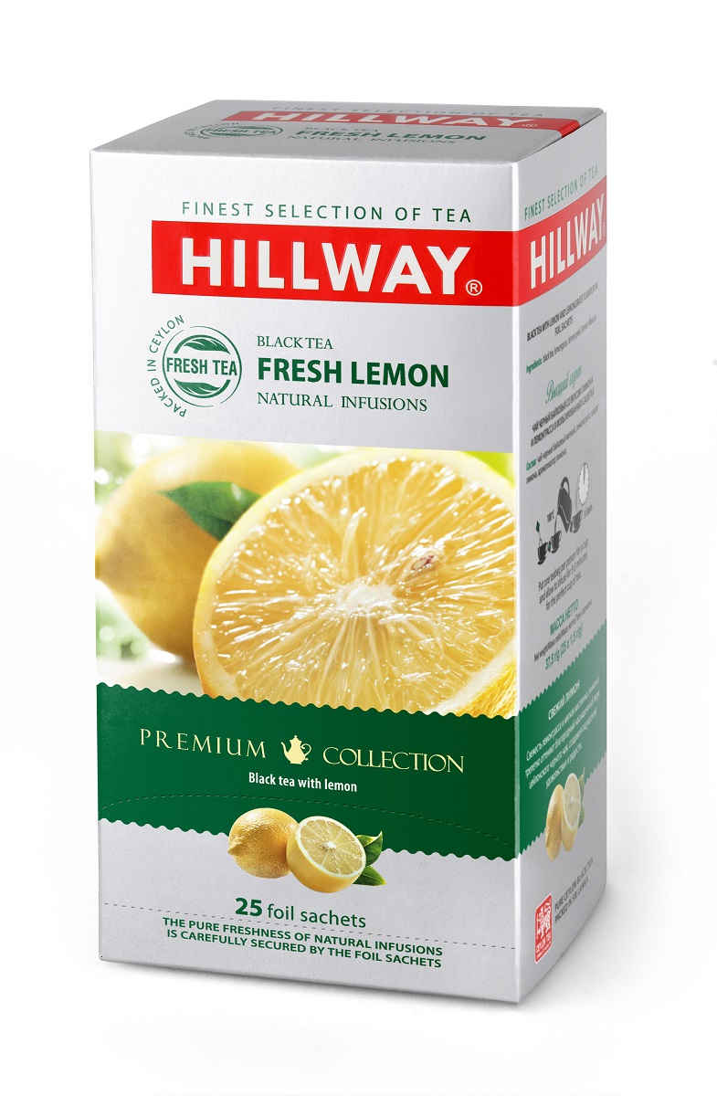 Hillway Fresh Lemon чай с лимоном в сашетах, 25 шт8886300990256 Hillway Fresh Lemon чай с лимоном в сашетах, 25 шт8886300990256Hillway Fresh Lemon - черный чай с лемонграссом и цедрой лимона. Свежесть лемонграсса и мягкая кислинка лимона трепетно оттеняют благородный насыщенный вкус цейлонского черного чая, создавая ощущение удовольствия и радости.
