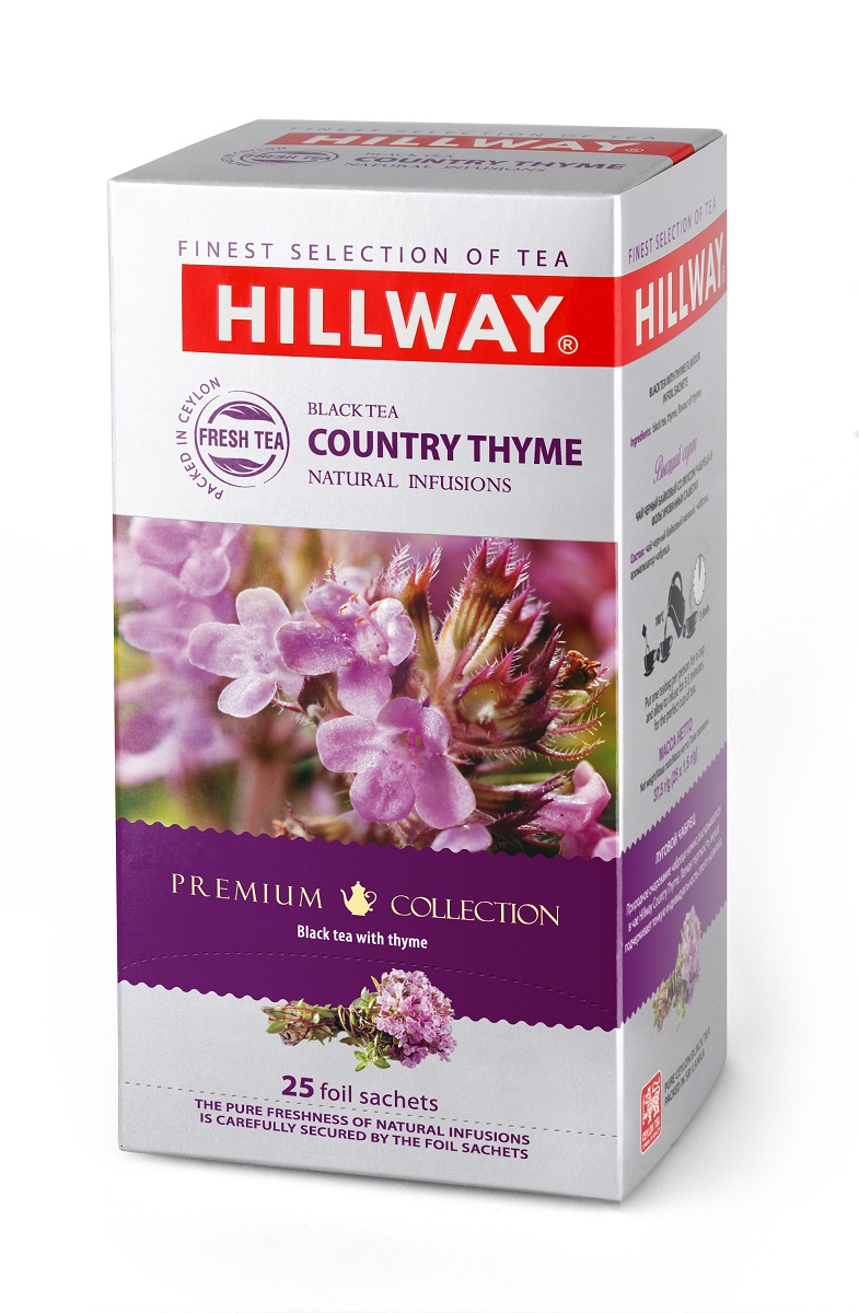 Hillway Country Thyme чай с луговым чабрецом в сашетах, 25 шт8886300990317 Hillway Country Thyme чай с луговым чабрецом в сашетах, 25 шт8886300990317Природное очарование чабреца нежно раскрывается в чае Hillway Country Thyme. Легкая терпкость вкуса подчеркивает тонкую индивидуальность этого напитка.