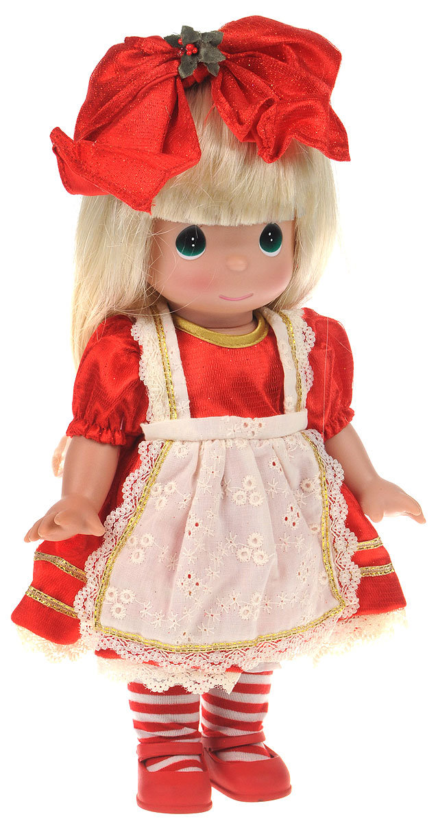 Precious Moments Кукла Алиса в стране чудес8386 Precious Moments Кукла Алиса в стране чудес8386Коллекция кукол Precious Moments ростом выше 30 см насчитывает на сегодняшний день более 600 видов. Куклы изготавливаются из качественного, безопасного материала и имеют пять базовых точек артикуляции. Каждый год в коллекцию добавляются все новые и новые модели. Каждая кукла имеет свой неповторимый образ и характер. Она может быть подарком на память о каком- либо событии в жизни. Куклы выполнены с любовью и нежностью, которую дарит нам известная волшебница - создатель кукол Линда Рик! Кукла Алиса в стране чудес одета в красное платье и светлый фартук, на ножках у нее туфельки в тон платья. Вашей дочурке непременно понравится расчесывать длинные белокурые волосы куклы, придумывая различные прически. А дополнением к прическе служит красный бант. Одежда куклы съемная. Кукла Precious Moments Алиса в стране чудес станет отличным подарком для любой девочки на день рождения или другой праздник. Игры с куклой способствуют эмоциональному развитию...