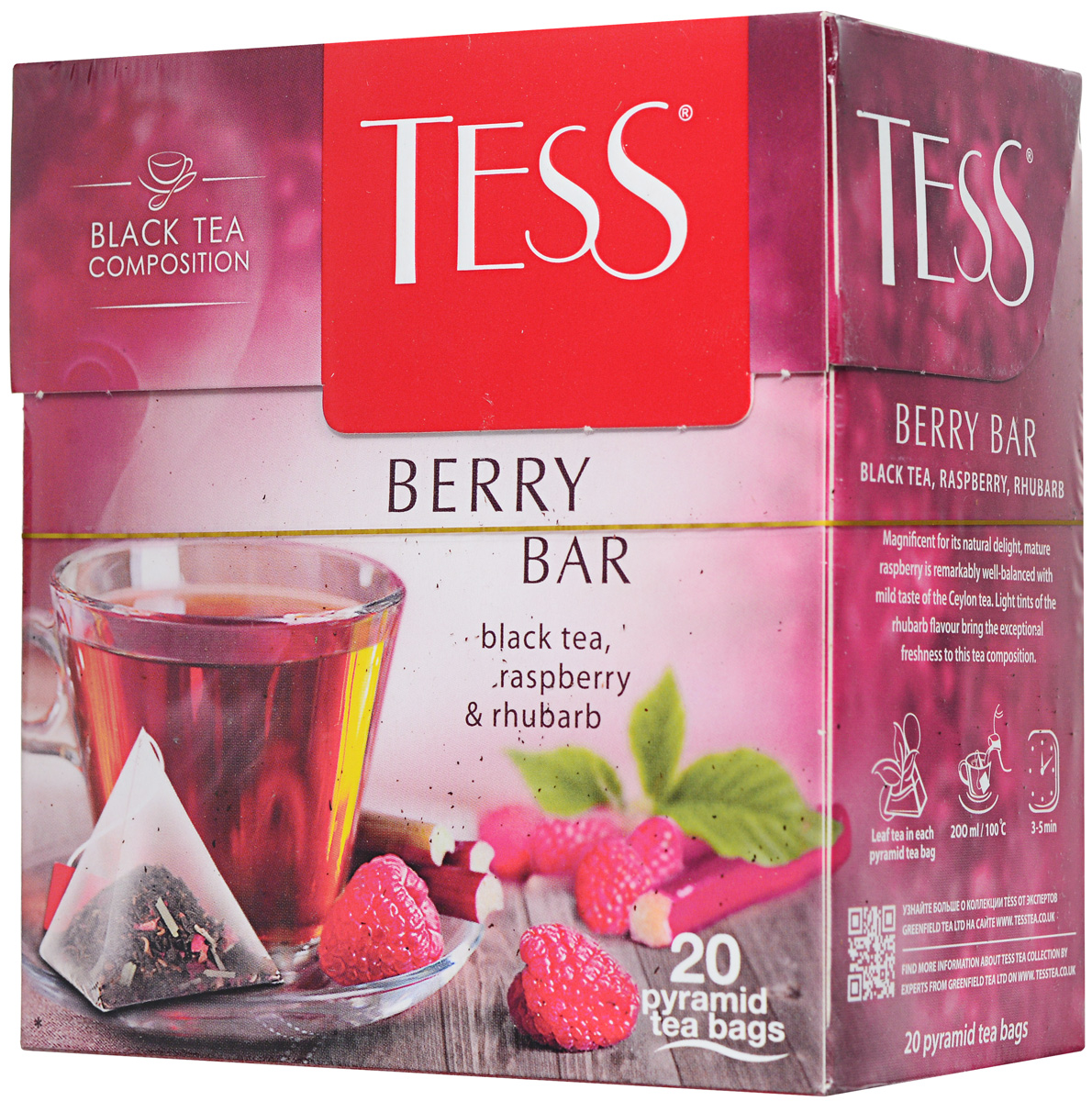 Tess Berry Bar ароматизированный чай в пакетиках, 20 шт0785-12 Tess Berry Bar ароматизированный чай в пакетиках, 20 шт0785-12В Tess Berry Bar великолепная в своей естественной прелести, спелая ароматная малина удивительно гармонично сочетается с мягким вкусом цейлонского чая. Легкие оттенки ревеня придают особенную свежесть чайной композиции.