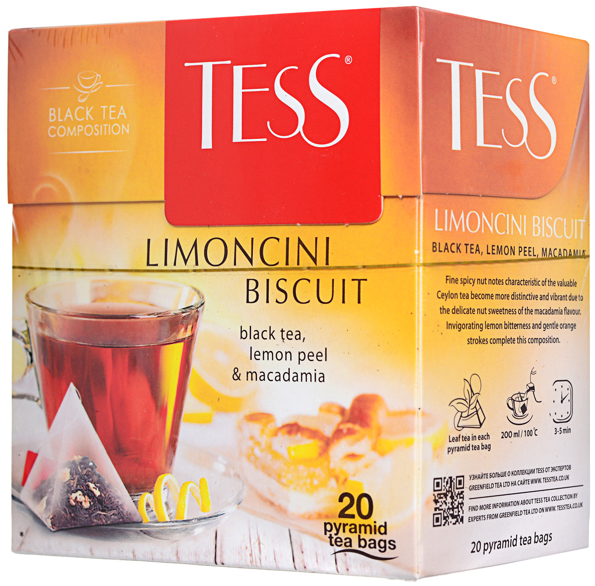 Tess Limoncini Biscuit фруктовый чай в пакетиках, 20 шт1146-12 Tess Limoncini Biscuit фруктовый чай в пакетиках, 20 шт1146-12Тонкие пряно-ореховые ноты, характерные для дорогих сортов цейлонского чая, становятся слышнее и выразительнее благодаря нежной ореховой сладости макадамии. Свежая лимонная горчинка и легкие апельсиновые ноты завершают композицию чая Tess Limoncini Biscuit.