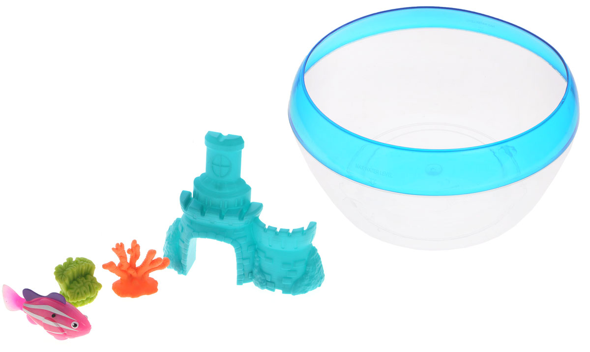 Robofish Интерактивная игрушка РобоРыбка с аквариумом замком и кораллами цвет бирюзовый2533_замок бирюзовый Robofish Интерактивная игрушка РобоРыбка с аквариумом замком и кораллами цвет бирюзовый2533_замок бирюзовыйИнтерактивная игрушка Robofish РобоРыбка с аквариумом замком и кораллами представляет собой инновационную высокотехнологичную игрушку, которая активируется в воде. Игрушка имитирует повадки и движения настоящей маленькой рыбки. Может двигаться в пяти направлениях благодаря электромагнитному мотору. В набор также входят аквариум, замок и два коралла. Когда РобоРыбка будет погружена в емкость с водой, она начнет плавать, опускаться и подниматься к поверхности воды. Такую игрушку ребенок сможет брать с собой в ванну для игры или просто наблюдать за ее повадками в аквариуме. Яркая расцветка в сочетании с техническими характеристиками делает игрушку уникальной и привлекательной для малышей. Рыбка работает от двух батареек типа LR44 (2 уже установлены в игрушку и 2 запасные).