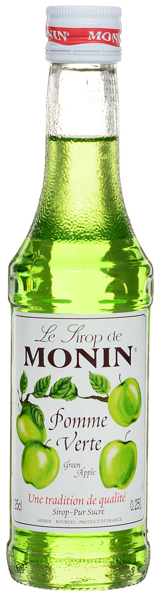 Monin Зеленое яблоко сироп, 0.25 лSMONN0-000098 Monin Зеленое яблоко сироп, 0.25 лSMONN0-000098Зеленые яблоки имеют светло-зеленый цвет, хотя у некоторых может быть розовый румянец. Хрустящие, сочные, сладкие яблоки, которые превосходны для приготовления пищи и употребления в сыром виде попали в сироп Monin Зеленое яблоко. Этот сироп имеет запах свежесрезанных яблок Granny Smith, а также терпкий, сладкий и сочный вкус зеленого яблока. Он отлично совмещается с газированными напитками, лимонадами, коктейлями, фруктовыми пуншами и чаем. Сиропы Monin выпускает одноименная французская марка, которая известна как лидирующий производитель алкогольных и безалкогольных сиропов в мире. В 1912 году во французском городке Бурже девятнадцатилетний предприниматель Джордж Монин основал собственную компанию, которая специализировалась на производстве вин, ликеров и сиропов. Место для завода было выбрано не случайно: город Бурже находился в непосредственной близости от крупных сельскохозяйственных районов — главных поставщиков свежих ягод и ...