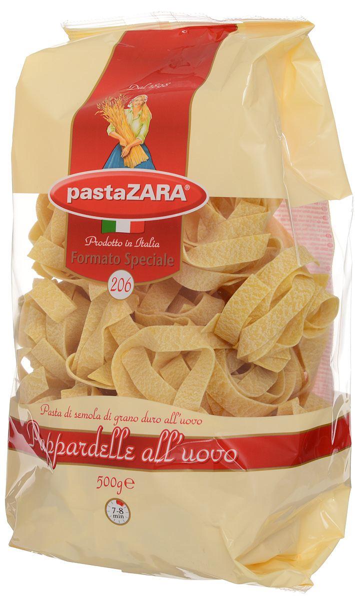 Pasta Zara Êëóáêè ÿè÷íûå øèðîêèå ïàïïàðäåëëå ìàêàðîíû, 500 ã8004350231055 Pasta Zara Êëóáêè ÿè÷íûå øèðîêèå ïàïïàðäåëëå ìàêàðîíû, 500 ã8004350231055Ìàêàðîííûå èçäåëèÿ Pasta Zara — îäíà èç ñàìûõ ïîïóëÿðíûõ ìàðîê èòàëüÿíñêèõ ìàêàðîííûõ èçäåëèé â Ðîññèè. Ïðîäóêöèÿ ïîä òîðãîâîé ìàðêîé Ïàñòà Çàðà ñî÷åòàåò â ñåáå ñîâðåìåííîñòü òåõíîëîãèé ïðîèçâîäñòâà è òðàäèöèîííîå èòàëüÿíñêîå êà÷åñòâî. Ìàêàðîííûå èçäåëèÿ ýòîé ìàðêè ïðåäñòàâëåíû áîëåå ÷åì â 80 ñòðàíàõ ìèðà. Ìàêàðîíû Pasta Zara âûïóñêàþòñÿ â Èòàëèè ñ 1898 ãîäà ñåìü¸é Áðàãàíüîëî óæå â òå÷åíèå ÷åòûð¸õ ïîêîëåíèé. Ýòî ñåìåéíûé áèçíåñ, êîòîðûé âêëàäûâàåò áîëåå, ÷åì âåêîâîé îïûò ðàáîòû ñ ìàêàðîííûìè èçäåëèÿìè â ñîçäàíèå è ïðîäâèæåíèå ñâîåãî ïðîäóêòà, òùàòåëüíî îòñëåæèâàÿ ñîõðàíåíèå òðàäèöèé.