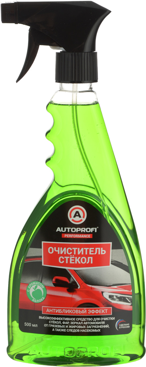 Очиститель стекол автомобиля Autoprofi, с антибликовым эффектом, 500 мл150502 Очиститель стекол автомобиля Autoprofi, с антибликовым эффектом, 500 мл150502Высокоэффективное средство Autoprofi для очистки стекол, фар, зеркал автомобиля от грязевых и жировых загрязнений, а также следов насекомых. Не оказывает вредного воздействия на лакокрасочное покрытие, резиновые, пластиковые и хромированные детали автомобиля. Придает обработанной поверхности антистатические и антибликовые свойства. Состав: деионизированная вода >30%, изопропанол 5-15%, аПАВ, комплексообразователь, консервант, краситель, ароматизатор Товар сертифицирован.