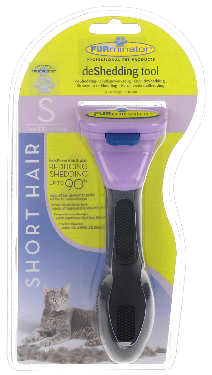 Фурминатор для маленьких кошек короткошерстных пород FURminator, длина лезвия 4 см113140 Фурминатор для маленьких кошек короткошерстных пород FURminator, длина лезвия 4 см113140Фурминатор FURminator специально разработан профессиональными грумерами для маленьких короткошерстных кошек до 4,5 кг с шерстью длиной до 5 см. Это удивительно простой и максимально эффективный инструмент, уменьшающий линьку у кошек на 90%. Безопасен и эффективен также и для длинношерстных кошек. Конструкция лезвия расчески, выполненного из нержавеющей стали, быстро и аккуратно удаляет отмерший подшерсток. За несколько сеансов (2-4) легко вычесывается до 90% отмерших волосков, и линька проходит менее заметно. Безопасен и эффективен, не режет шерсть, мягко выдергивает мертвый подшерсток, не повреждая гладкий остевой волос. Сохраняет здоровье кожи и шерсть животного. Кнопка FURejector легко очищает шерсть с инструмента. Эргономичная ручка из резины обеспечивает надежный хват и более удобное использование. Вы забудете о спутанной шерсти, проблеме колтунов, о массе подшерстка, который остается на мебели, одежде и на полу. При постоянном применении значительно...