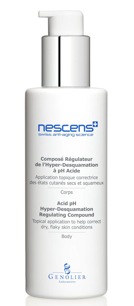 Nescens Эмульсия для тела Кераторегулирующий комплекс, 200млNS00109 Nescens Эмульсия для тела Кераторегулирующий комплекс, 200млNS00109Эмульсия для тела Кераторегулирующий комплекс NESCENS помогает справиться с избыточной десквамацией (шелушением) сухой кожи, подверженной старению. Формула эмульсии основана на инновационных методах неотложного подкисления и эксфолиации рогового слоя эпидермиса. Способствует устранению избыточного шелушения и предотвращению его проявления. После нескольких нанесений эмульсии шероховатость (огрубение) снижается, возвращается внешний вид молодой кожи. Она снова выглядит бархатистой, становится мягкой и эластичной на ощупь. Полезные космецевтические свойства: восстанавливает целостность липидных структур межклеточного цемента, улучшая физические и механические свойства эпидермиса, способствует регуляции избыточной десквамации, восстанавливает барьерную функцию кожи и повышает сопротивляемость негативным внешним воздействиям, способствует удерживанию влаги в верхних слоях эпидермиса и повышает активность компонентов натурального увлажняющего фактора кожи.