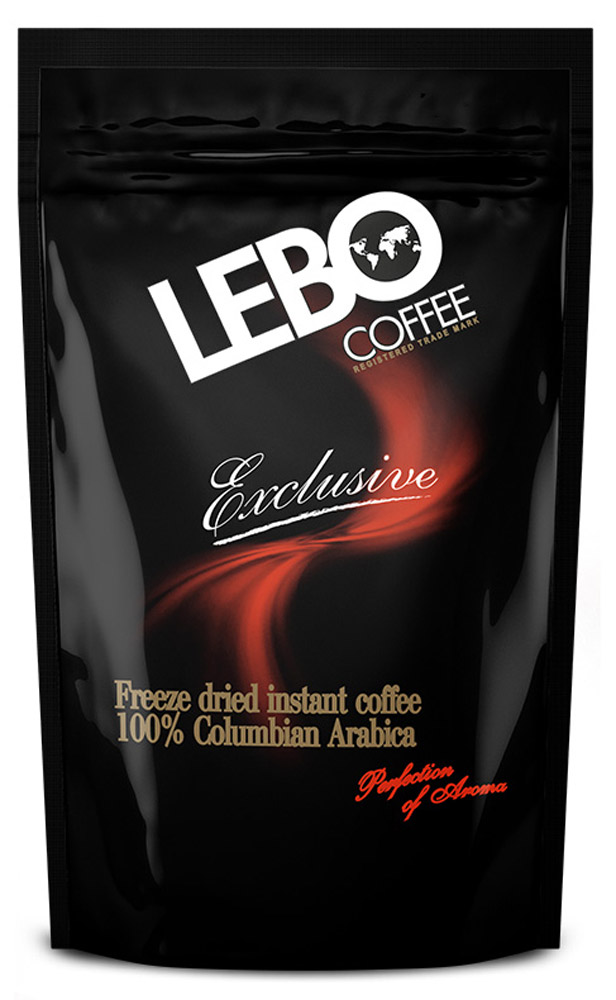 Lebo Exclusive кофе растворимый, 100 г (пакет)4602076000906 Lebo Exclusive кофе растворимый, 100 г (пакет)4602076000906Натуральный растворимый сублимированный кофе Lebo Exclusive приготовлен из отборных сортов кофе, выращенных на высокогорных плантациях Колумбии. Вкус кофе насыщенный, богатый, с долгим фруктово-винным послевкусием. С самого первого глотка его бодрящий вкус и деликатный, богатый аромат покорит даже самого настоящего гурмана.
