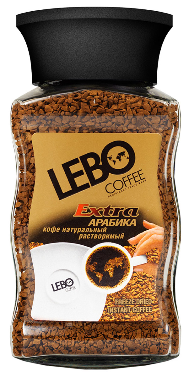 Lebo Extra кофе растворимый, 100 г4602076000999 Lebo Extra кофе растворимый, 100 г4602076000999Кофе Lebo Extra - это один из лучших купажей, созданный из тщательно отобранных сортов арабики. Многие любители кофе уже по достоинству оценили глубокий, бархатистый вкус и прекрасный аромат с нотками шоколада. Lebo Extra отлично подойдет для паузы в любое время дня!