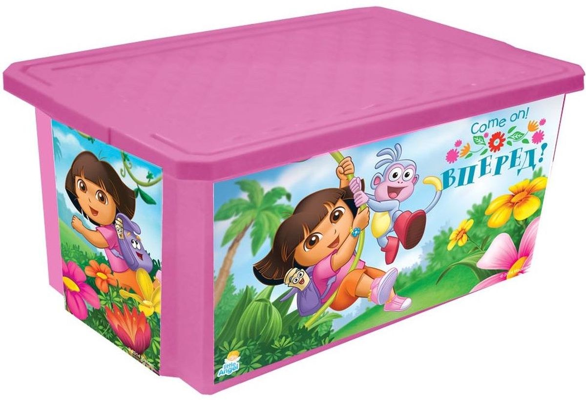 Little Angel Детский ящик для хранения игрушек X-BOX Даша путешественница 57 лLA0025DE1 Little Angel Детский ящик для хранения игрушек X-BOX Даша путешественница 57 лLA0025DE1Лучшее решение для поддержания порядка в детской - это большой ящик на колесах. Все игрушки собраны в одном месте, ящик плотно закрывается крышкой, его всегда можно с легкостью переместить. Яркие декоры с любимыми героями наполнят детскую комнату радостью и помогут приучить малыша к порядку. Детский ящик для хранения игрушек Little Angel X-BOX. Даша путешественница имеет надежную крышку с привлекательной текстурой. Эксклюзивные декоры с любимыми героями, эффективные колеса-роллеры на дне, декор размещен на всех сторонах ящика.