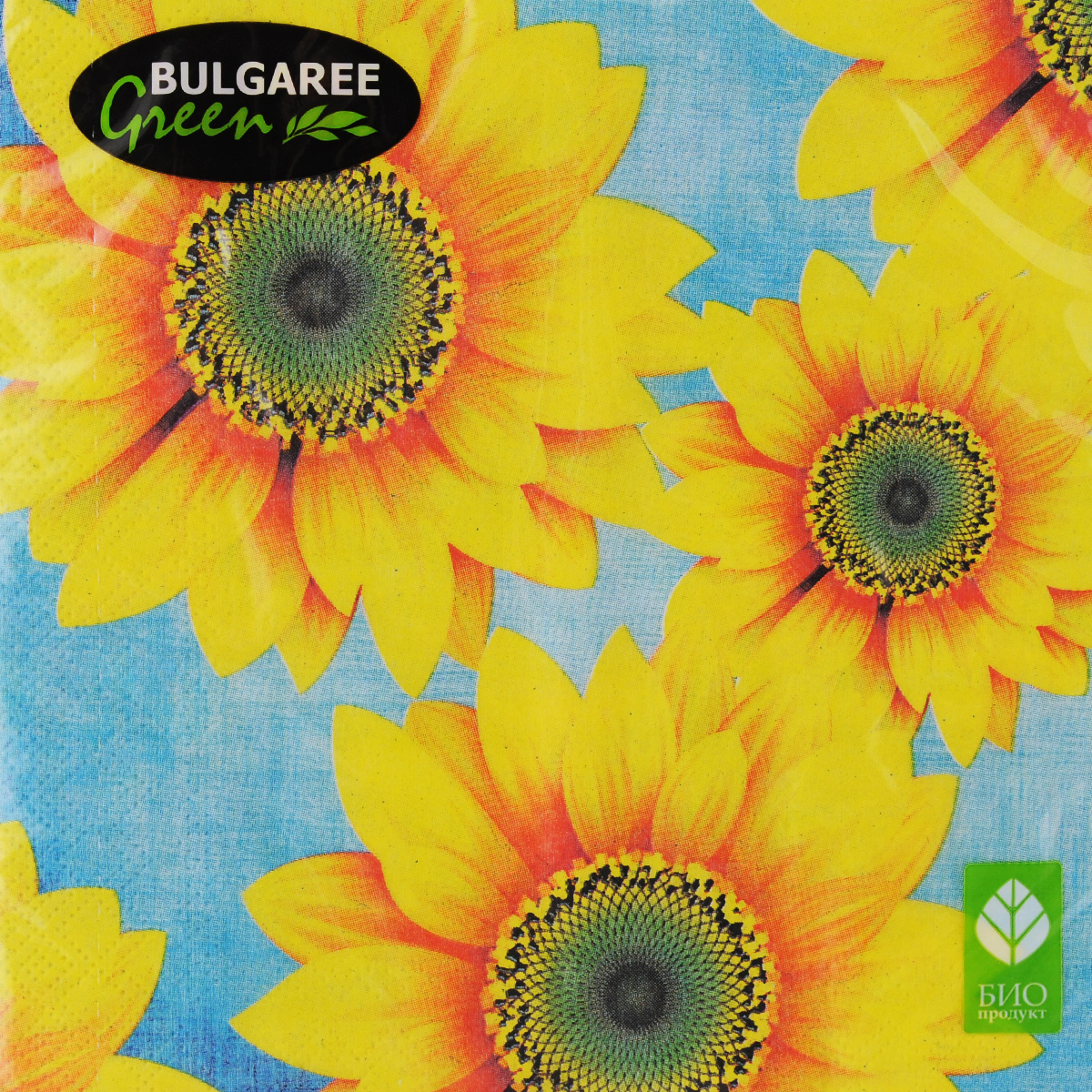 Салфетки бумажные Bulgaree Green Подсолнухи, трехслойные, 33 х 33 см, 20 шт1002924 Салфетки бумажные Bulgaree Green Подсолнухи, трехслойные, 33 х 33 см, 20 шт1002924Декоративные трехслойные салфетки Bulgaree Green Подсолнухи выполнены из 100% целлюлозы европейского качества и оформлены ярким рисунком. Изделия станут отличным дополнением любого праздничного стола. Они отличаются необычной мягкостью, прочностью и оригинальностью. Размер салфеток в развернутом виде: 33 х 33 см.