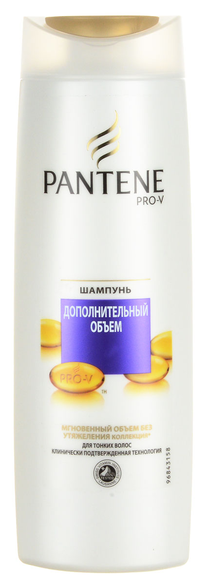Pantene Pro-V Шампунь Дополнительный объем, для тонких волос, 400 млPT-81242266 Pantene Pro-V Шампунь Дополнительный объем, для тонких волос, 400 млPT-81242266Шампунь Pantene Pro-V Дополнительный объем предназначен для тонких волос. Питающая провитаминная формула наполняет волосы естественным максимальным объемом и силой. Придает волосам свежесть, мягкость и эластичность, равномерно восстанавливает структуру волос, действуя от корней до кончиков. Против повреждений в результате расчесывания и укладки.