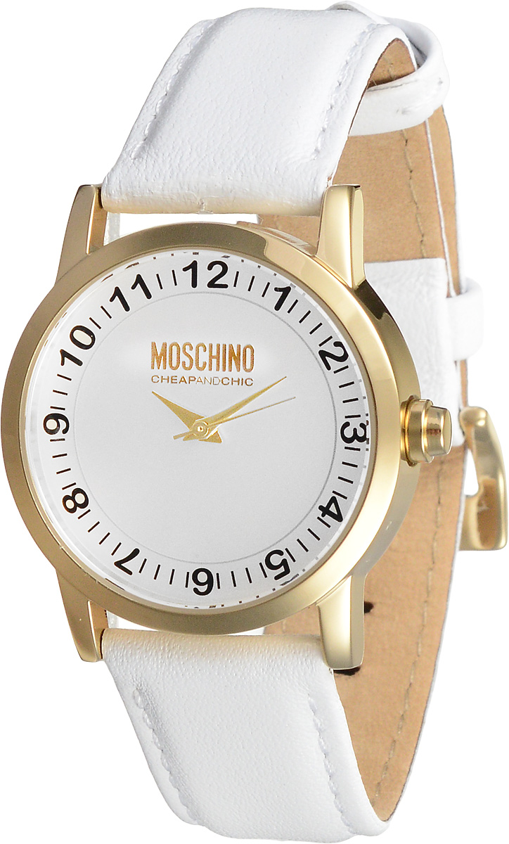 Часы женские наручные Moschino, цвет: белый, золотистый. MW0362MW0362 Часы женские наручные Moschino, цвет: белый, золотистый. MW0362MW0362Наручные женские часы Moschino произведены опытными специалистами из материалов самого высокого качества на базе новейших технологий. Они оснащены точным кварцевым механизмом. Водонепроницаемый корпус часов, изготовленный из нержавеющей стали, защищен минеральным стеклом. Ремешок выполнен из натуральной кожи и оснащен классической застежкой. В комплекте с часами поставляется 3 сменные накладки для корпуса, изготовленные из высококачественного пластика. Циферблат круглой формы оснащен арабскими цифрами и тремя стрелками - часовой, минутной и секундной. Изделие укомплектовано в фирменную металлическую коробку с названием бренда. Наручные часы Moschino созданы для современных девушек, которые не желают потерять свою индивидуальность в городской суете. Размер сменных накладок: 3,5 х 3,5 х 1 см; 4 х 4 х 1 см; 3,5 х 3,5 х 1 см.