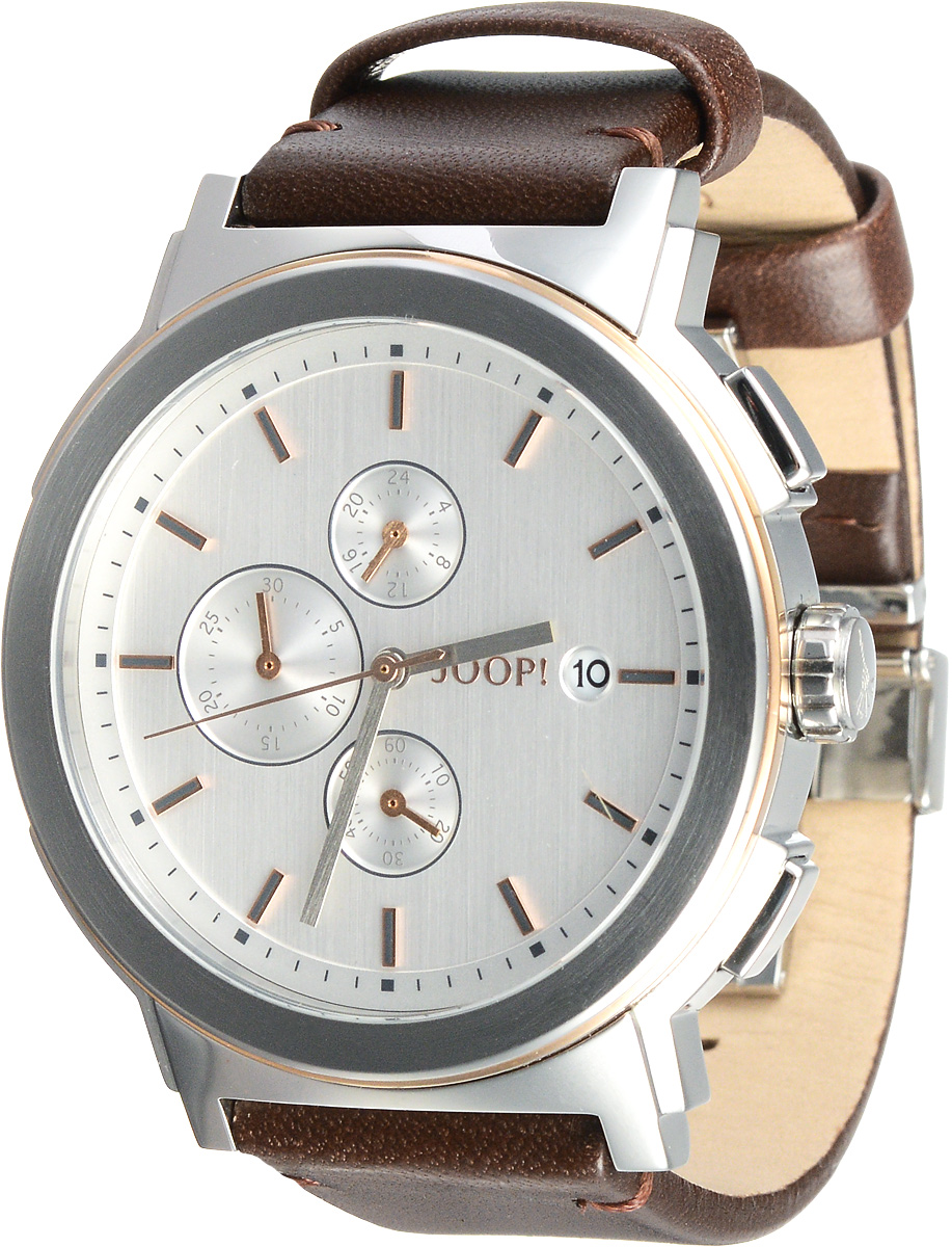Часы мужские наручные JOOP!, цвет: коричневый, серебристый. JP101572001JP101572001 Часы мужские наручные JOOP!, цвет: коричневый, серебристый. JP101572001JP101572001Наручные мужские часы-хронограф JOOP! произведены опытными специалистами из материалов самого высокого качества на базе новейших технологий. Они оснащены точным кварцевым механизмом. Водонепроницаемый корпус часов изготовлен из нержавеющей стали и защищен минеральным стеклом. Ремешок с застежкой клипсой выполнен из натуральной кожи. Циферблат круглой формы оснащен отметками и тремя стрелками - часовой, минутной и секундной. Часы имеют индикатор даты, часовой формат времени 12/24, хронограф и секундомер. Изделие укомплектовано в фирменную коробку с названием бренда.
