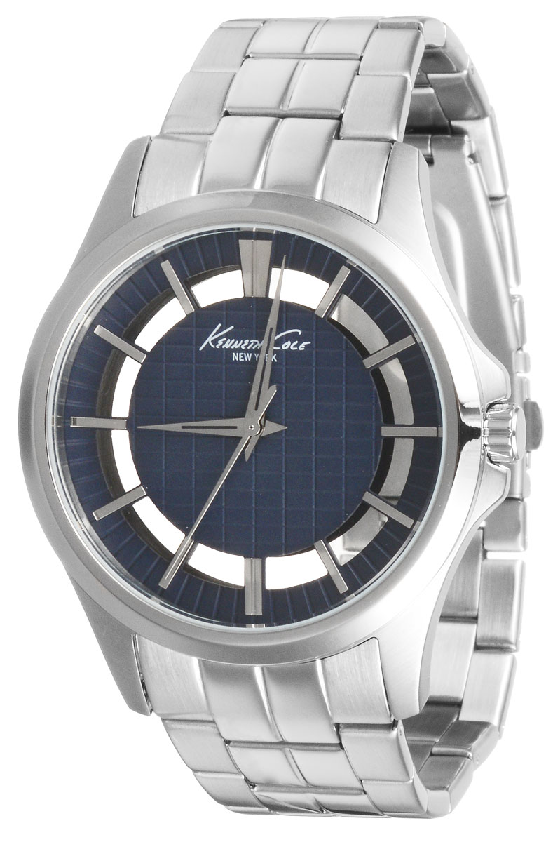 Часы мужские наручные Kenneth Cole, цвет: серебристый, темно-синий. 1002229010022290 Часы мужские наручные Kenneth Cole, цвет: серебристый, темно-синий. 1002229010022290Наручные мужские часы Kenneth Cole произведены из материалов самого высокого качества на базе новейших технологий. Они оснащены точным кварцевым механизмом. Корпус часов, выполненный из нержавеющей стали, защищен минеральным стеклом. Браслет из нержавеющей имеет застежку клипсу. Прозрачный циферблат оснащен отметками, а также тремя стрелками - часовой, минутной и секундной. Часы укомплектованы в фирменную коробку с названием бренда.