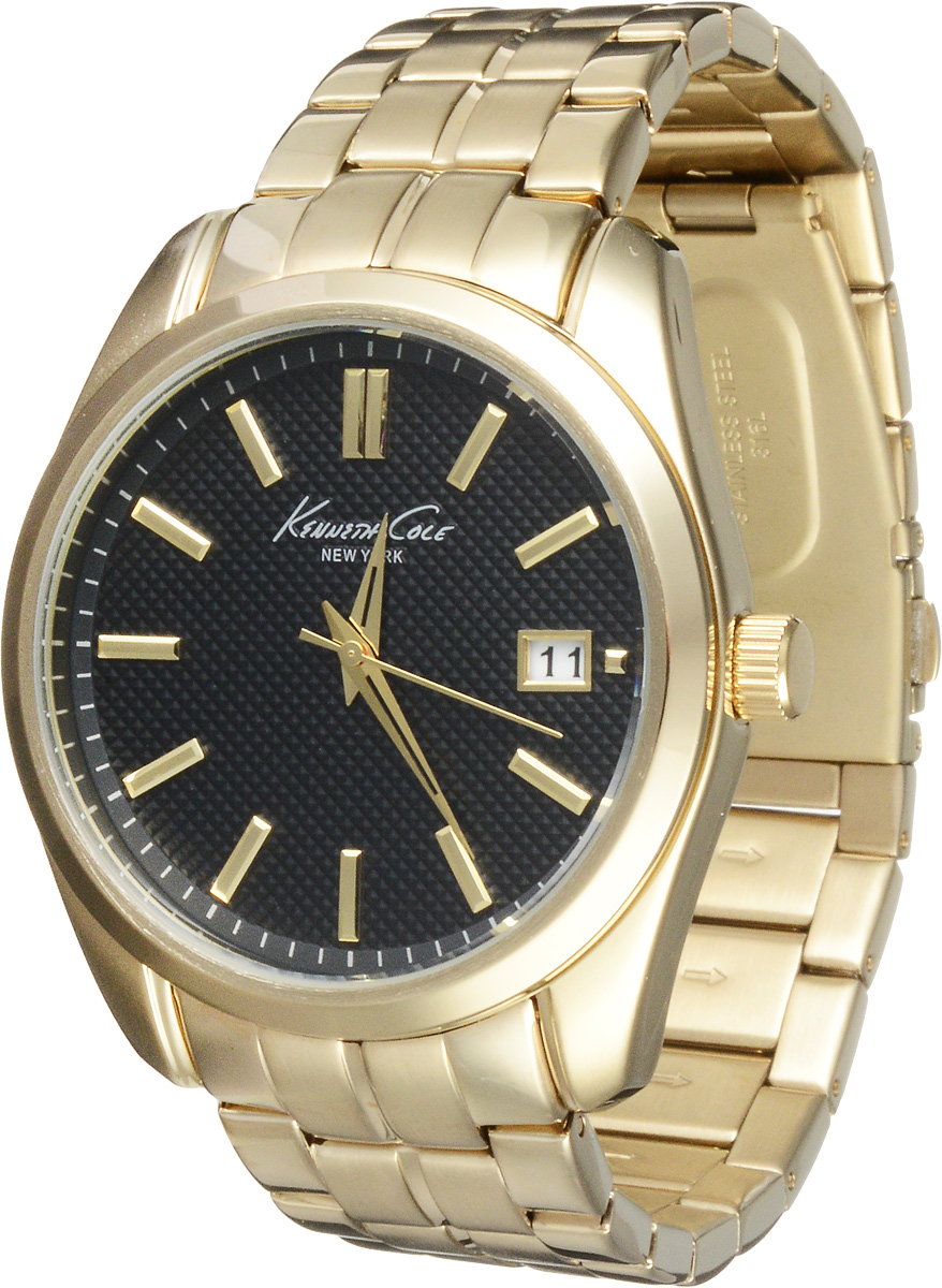 Часы мужские наручные Kenneth Cole, цвет: золотистый. 1002435810024358 Часы мужские наручные Kenneth Cole, цвет: золотистый. 1002435810024358Наручные мужские часы Kenneth Cole произведены опытными специалистами из материалов самого высокого качества на базе новейших технологий. Они оснащены точным кварцевым механизмом. Корпус часов выполнен из нержавеющей стали и защищен минеральным стеклом. Браслет имеет специальную застежку клипсу. Циферблат круглой формы оснащен отметками, а также тремя стрелками - часовой, минутной и секундной. Имеется дополнительная функция - индикатор даты. Часы укомплектованы в фирменную коробку с названием бренда.