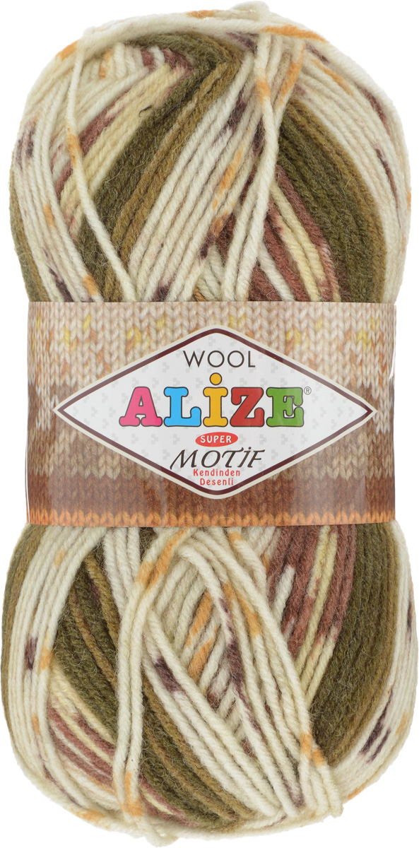 Пряжа для вязания Alize Motif, цвет: молочный, коричневый, хаки (5857), 200 м, 100 г, 5 шт367014_5857 Пряжа для вязания Alize Motif, цвет: молочный, коричневый, хаки (5857), 200 м, 100 г, 5 шт367014_5857Турецкая пряжа Alize Motif, выполненная из шерсти и акрила, предназначена для ручного вязания. Нить толстая крученая, очень мягкая. Хорошо подходит для вязания теплых свитеров, пальто, изделий для интерьера. Оригинальное сочетание разноцветного узора и полос. Теплая осенне-зимняя пряжа для всей семьи. При вязании лицевой гладью складываются жаккардовые узоры. Состав: 80% акрил, 20% шерсть. Рекомендованные спицы № 5-6.