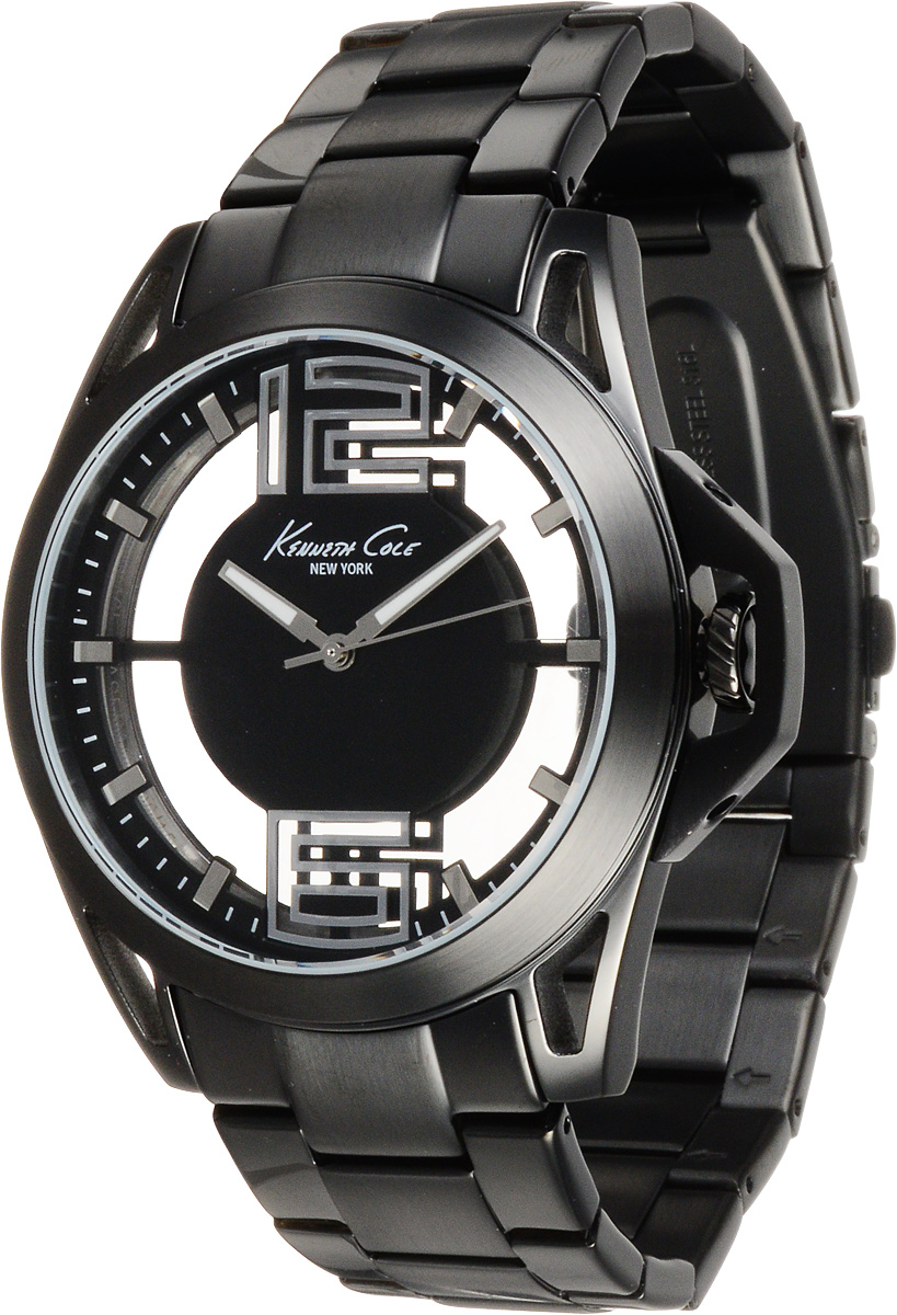 Часы мужские наручные Kenneth Cole, цвет: черный. 1002252710022527 Часы мужские наручные Kenneth Cole, цвет: черный. 1002252710022527Наручные мужские часы Kenneth Cole изготовлены из материалов самого высокого качества на базе новейших технологий. Они оснащены точным кварцевым механизмом. Корпус часов, выполненный из нержавеющей стали, защищен минеральным стеклом, а заводная головка оснащена защитой. Браслет из нержавеющей стали имеет застежку клипсу. Прозрачный циферблат оснащен цифрами, отметками, а также тремя стрелками - часовой, минутной и секундной. Изделие укомплектовано в фирменную коробку с названием бренда.