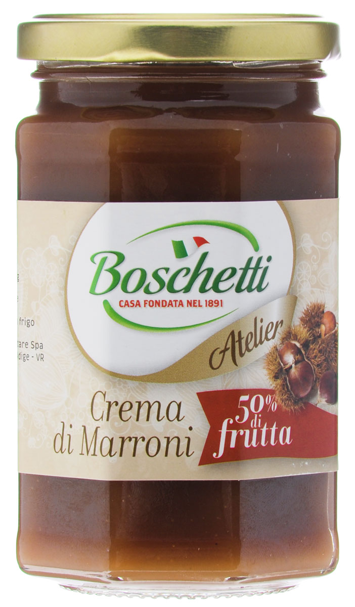 Boschetti Горчица из каштана, 370 гS1#8267ABB Boschetti Горчица из каштана, 370 гS1#8267ABBУдивительное каштановое пюре, которое поможет создать кулинарный шедевр даже для тех, у кого нет кулинарных навыков! Добавьте пюре к любому мясу или приготовьте канапе, и ваши гости будут поражены необыкновенным вкусом этих блюд! Состав: 100% пюре из отборных сладких, рафинированных каштанов, сахар, сироп глюкозы-фруктозы, пектин, регулятор кислотности (лимонная кислота), ароматизатор.