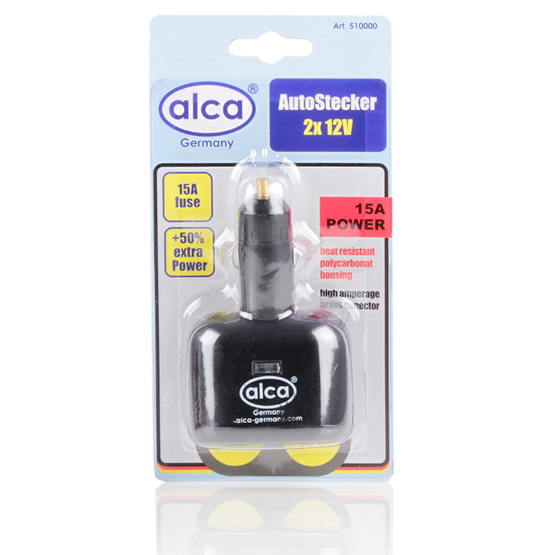 Розетка прикуривателя Alca, двойная, 12 В510000 Розетка прикуривателя Alca, двойная, 12 В510000Розетка прикуривателя Alca увеличивает количество гнезд прикуривателя и рассчитана на подключение нескольких различных электрических приборов, например, автомобильного чайника или термокружки. Изделие выполнено из термостойкого поликарбоната. Это устройство незаменимо при выездах на природу, да и просто в поездках по городу. Напряжение: 12В. Сила тока: 15А.