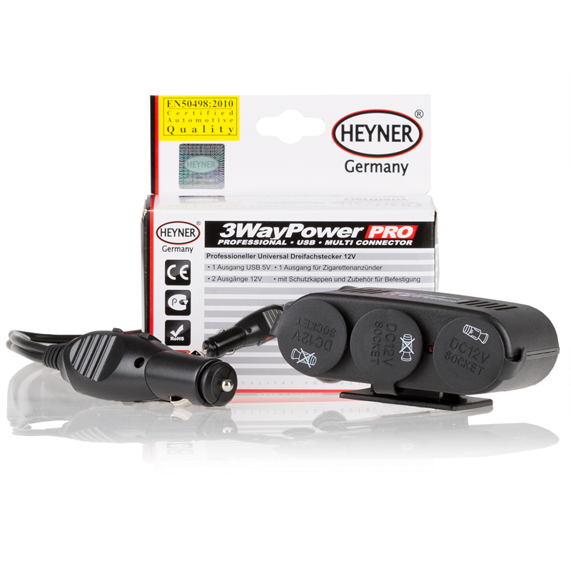 Разветвитель прикуривателя Heyner, с 3 выходами + USB511300 Разветвитель прикуривателя Heyner, с 3 выходами + USB511300Разветвитель прикуривателя Heyner увеличивает количество гнезд прикуривателя и рассчитан на подключение нескольких различных электрических приборов, например, автомобильного чайника или термокружки. Выполнен из тугоплавкого пластика. Имеет 3 гнезда прикуривателя, 1 порт USB, предохранитель и кабель длиной 1 м. Это устройство незаменимо при выездах на природу, да и просто в поездках по городу. Напряжение: 12В.