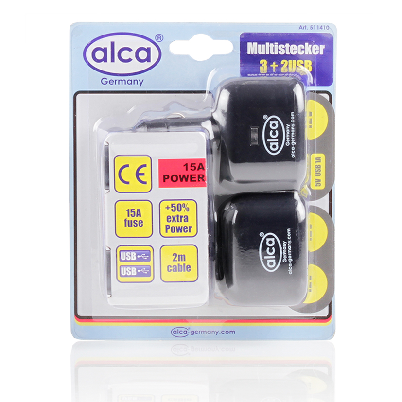 Розетка прикуривателя на 3 выхода Alca, 12V+2 USB 5V511410 Розетка прикуривателя на 3 выхода Alca, 12V+2 USB 5V511410Розетка прикурив на 3 многофункциональных выхода 12V+2 выхода USB 5V Предохранитель 15А Удлинитель 2 м, контрольная подсветка. Корпус из термостойкого материала.