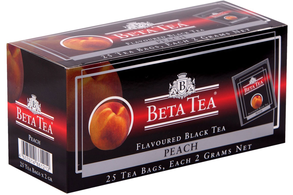 Beta Tea Персик ароматизированный чай в пакетиках, 25 шт4607014861212 Beta Tea Персик ароматизированный чай в пакетиках, 25 шт4607014861212Beta Tea Персик содержит в себе неповторимый персиковый аромат, что придает чаю изысканный вкус. Этот чай, собранный с самых лучших плантаций Цейлона, производится в экологически чистых условиях при помощи современных технологий.