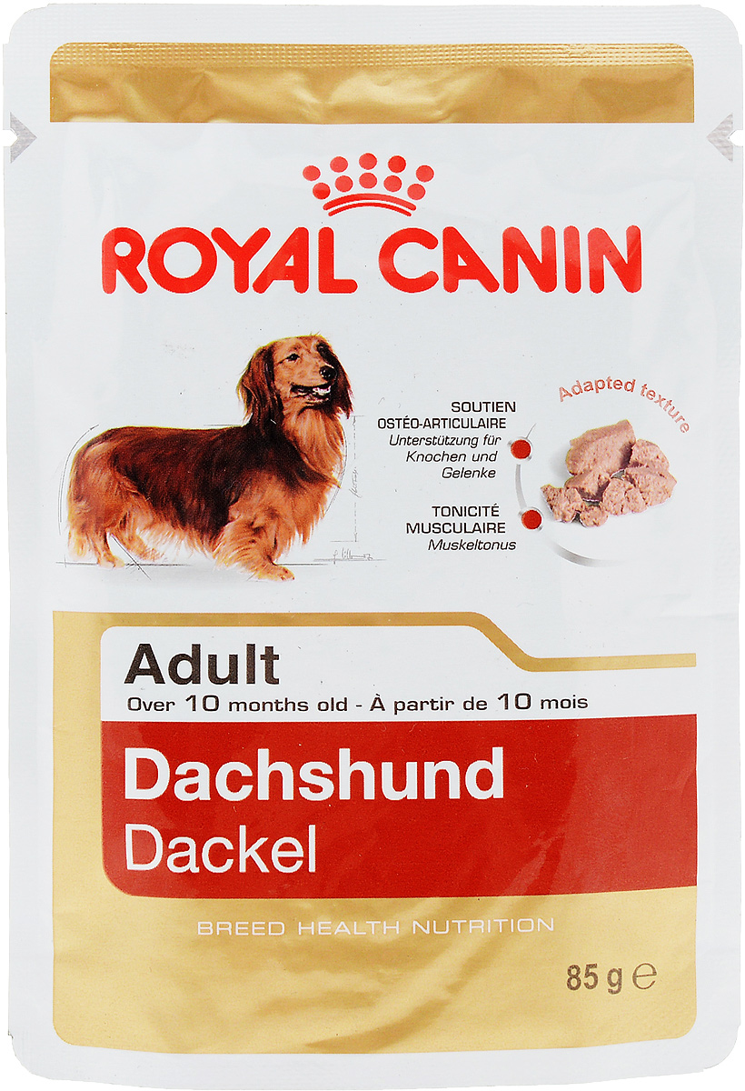 Консервы Royal Canin Dachshund Adult, для собак породы такса в возрасте старше 10 месяцев, паштет, 85 г60929 Консервы Royal Canin Dachshund Adult, для собак породы такса в возрасте старше 10 месяцев, паштет, 85 г60929Консервы Royal Canin Dachshund Adult специально созданы для собак породы такса в возрасте старше 10 месяцев. Таксы считаются одними из самых умных собак в мире, что подтверждено многими исследованиями и экспериментами. Для правильного развития животного необходимы специальные вещества, которые благотворно влияют на мышечный тонус и нормализуют стул. Здоровье костей и суставов. Эксклюзивная формула поддерживает здоровье костей и суставов. Мышечный тонус. Специализированный корм для таксы способствует поддержанию мышечного тонуса и идеального веса. Нормализация стула. Нормализует стул, способствует уменьшению объема и запаха фекалий собаки. Состав: мясо и мясные субпродукты, рыба и рыбные субпродукты, злаки, субпродукты растительного происхождения, масла и жиры, минеральные вещества, углеводы, моллюски и ракообразные. Добавки (в 1 кг): Витамин D3: 188 ME, Железо: 7 мг, Йод: 0,23 мг, Марганец: 2,1 мг, Цинк: 21 мг. . Товар...