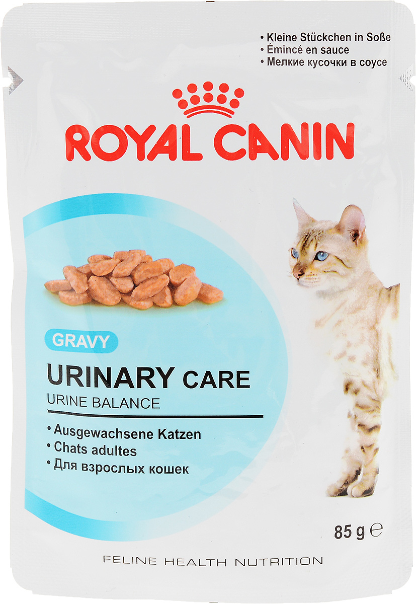 Консервы Royal Canin Urinary Care, для взрослых кошек, мелкие кусочки в соусе, 85 г59642 Консервы Royal Canin Urinary Care, для взрослых кошек, мелкие кусочки в соусе, 85 г59642Консервы Royal Canin Urinary Care специально созданы для профилактики камней в мочевыводящих путях у взрослых кошек. Кристаллы могут образовываться даже в моче здоровых кошек. Некоторые факторы, в том числе уровень рН мочи, повышают риск превращения кристаллов в камни. Правильное питание помогает снизить интенсивность образования кристаллов в моче. Urinary Care” - тщательно сбалансированная формула, способствующая поддержанию здоровья мочевыводящих путей. Доказана эффективность продукта, в частности, против образования кристаллов струвита. Рекомендации: побуждайте кошку пить как можно больше воды. Таким образом увеличивается суточный объем отделяемой мочи и снижается ее концентрация, что благоприятно для здоровья мочевыводящих путей. Если у вас есть какие-либо вопросы относительно здоровья мочевыводящих путей вашей кошки, обратитесь к ветеринарному врачу. Состав: мясо и мясные субпродукты, злаки, субпродукты растительного происхождения,...