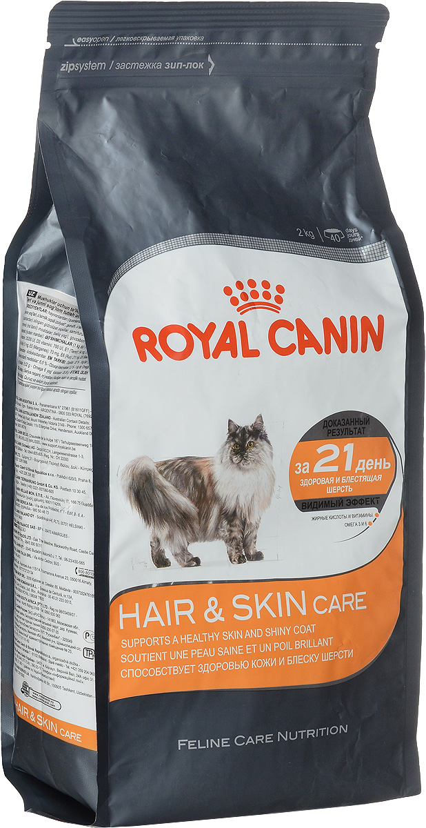 Корм сухой Royal Canin Hair & Skin Care, для взрослых кошек с чувствительной кожей или поврежденной шерстью, 2 кг57982 Корм сухой Royal Canin Hair & Skin Care, для взрослых кошек с чувствительной кожей или поврежденной шерстью, 2 кг57982Сухой корм Royal Canin Hair & Skin Care - это полнорационный сбалансированный корм для взрослых кошек с чувствительной кожей и поврежденной шерстью. Клетки кожи постоянно обновляются и нуждаются в питательных веществах. Повышенная чувствительность кожи часто приводит к ухудшению качества шерсти. Правильно подобранное питание поможет решить эту проблему. Hair & Skin Care - тщательно сбалансированная формула, помогающая поддерживать здоровье кожи и шерсти. Продукт содержит: - Уникальную комбинацию питательных веществ, в том числе эксклюзивный комплекс аминокислот и витаминов B, для поддержания барьерной функции кожи. - Легкоусвояемые белки (L.I.P), жирные кислоты Омега 3 и 6, известные своим благоприятным воздействием на состояние шерсти и кожи. Баланс минеральных веществ продукта поддерживает здоровье мочевыводящих путей взрослой кошки. Состав: дегидратированные белки животного происхождения (птица), злаки, растительная...