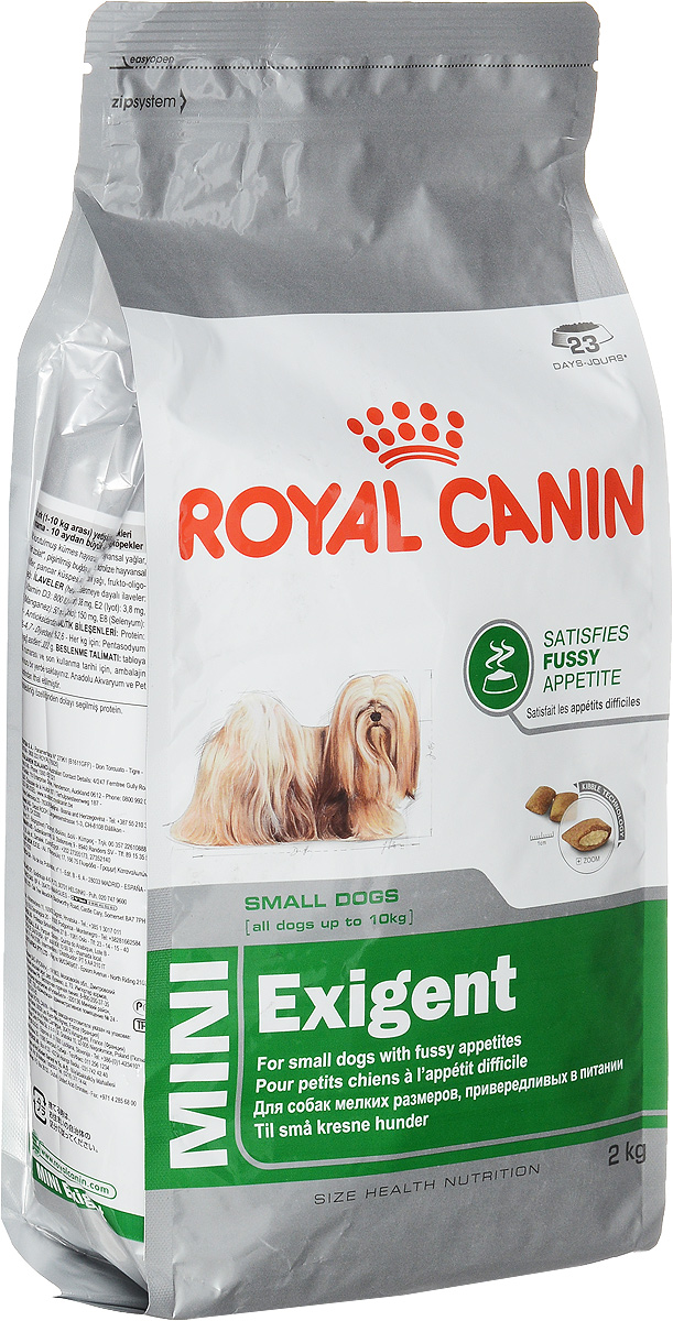 Корм сухой Royal Canin Mini Exigent, для собак мелких пород, привередливых в питании, 2 кг44242 Корм сухой Royal Canin Mini Exigent, для собак мелких пород, привередливых в питании, 2 кг44242Royal Canin Mini Exigent - это полнорационный сухой корм для собак мелких размеров (вес взрослой собаки до 10 кг) в возрасте старше 10 месяцев, привередливых в питании. Высокая вкусовая привлекательность. Специальная технология изготовления крокет сочетает 2 вида текстур (хрустящую и мягкую), а также уникальные вкусовые добавки, что придется по вкусу даже самым привередливым собакам мелких размеров. Здоровая шерсть. Питает шерсть благодаря включению в состав корма серосодержащих аминокислот (метионин и цистин), жирных кислот Омега 6 и витамина А. Здоровье зубов. Помогает замедлить образование зубного налета благодаря полифосфату натрия, который связывает кальций, содержащийся в слюне. Состав: дегидратированное мясо птицы, животные жиры, предварительно обработанная пшеничная мука, рис, изолят растительных белков L.I.P., гидролизат белков животного происхождения, кукурузная мука, растительная клетчатка, свекольный жом, рыбий жир,...