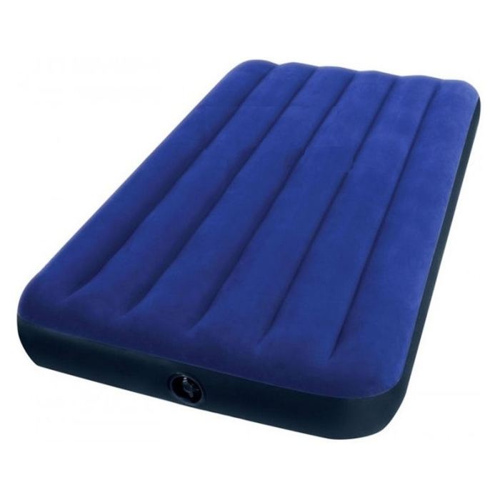 Матрас надувной Intex Classic Downy Twin 99х191х22 см, цвет: синий. 68757589406 Матрас надувной Intex Classic Downy Twin 99х191х22 см, цвет: синий. 68757589406Матрас надувной Classic Downy Twin имеет привлекательный темно-синий цвет. Удобный матрас с продольным верхом хорошо подойдет для гостей, туризма и отдыха. Велюровое покрытие не даст скользить простыне. Внутреннее устройство надувного матраса представляет собой оболочку с перегородками для плавного перетекания воздуха. На таком матрасе вы сможете хорошо отдохнуть и выспаться. Материал надувного матраса - прочный высококачественный и водонепроницаемый винил. Надувной матрас оснащен клапанами 2 в одном, позволяющими быстро спустить или накачать воздух, используя любой насос фирмы Intex. Матрас надувной Classic Downy Twin 99х191х22 см .Насос не входит в комплектацию