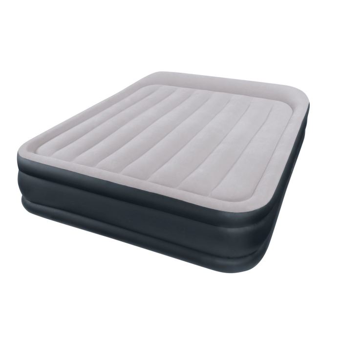 Кровать надувная Intex Deluxe Queen 152х203х43 см, цвет: серый с синим. 67738589425 Кровать надувная Intex Deluxe Queen 152х203х43 см, цвет: серый с синим. 67738589425Надувная кровать отличная альтернатива стационарному спальному месту. Deluxet Queen весьма проста в использовании. Все, что нужно – вставьте вилку с розетку, нажмите одну кнопку и можете идти и пить чай, когда вы закончите, кровать будет готова. Эта модель хороша тем, что можно обойтись без подушки, т.к она оборудована удобным подголовником. Верхнее покрытие, похоже на флок, очень приятное на ощупь. Кроме того, оно препятствует соскальзыванию простыни с кровати. Deluxe Queen прекрасно подойдет для комфортного сна двух человек. Кровать надувная Deluxe Queen 152х203х43 см, с встроен. насосом 220V