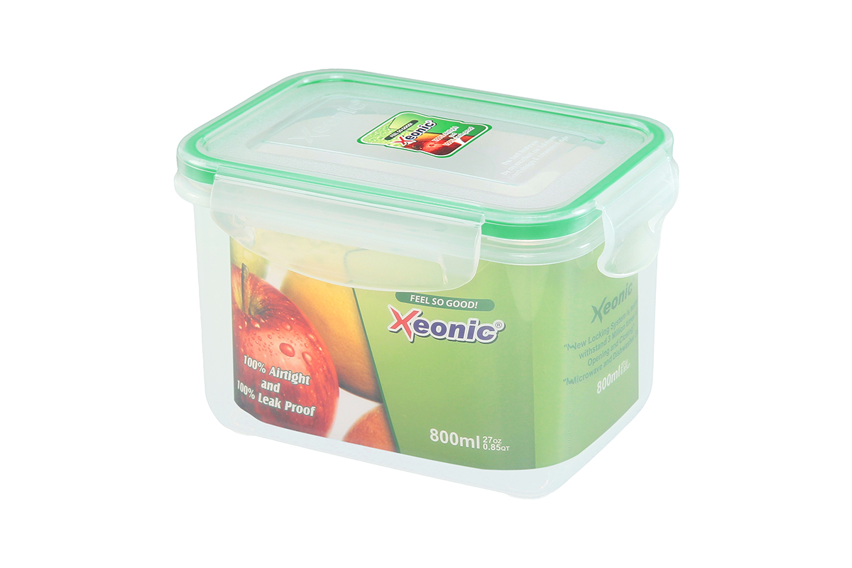 Контейнер пищевой "Xeonic", прямоугольный, цвет: прозрачный, зеленый, 800 мл. 810101
