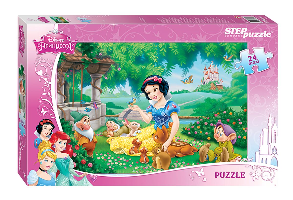 Step Puzzle Мозаика maxi Белоснежка90019 Step Puzzle Мозаика maxi Белоснежка90019Крупные пазлы отлично подходят для детей от 3х лет. Они удобные в манипулировании, эргономичны для детской руки, активно развивают мышление, внимание и память. Однажды злая мачеха-королева решила погубить прелестную падчерицу Белоснежку, узнав от волшебного зеркала, что Белоснежка самая прекрасная на свете. Но Белоснежка не погибла, а встретила в лесу настоящих друзей забавных семерых гномов.
