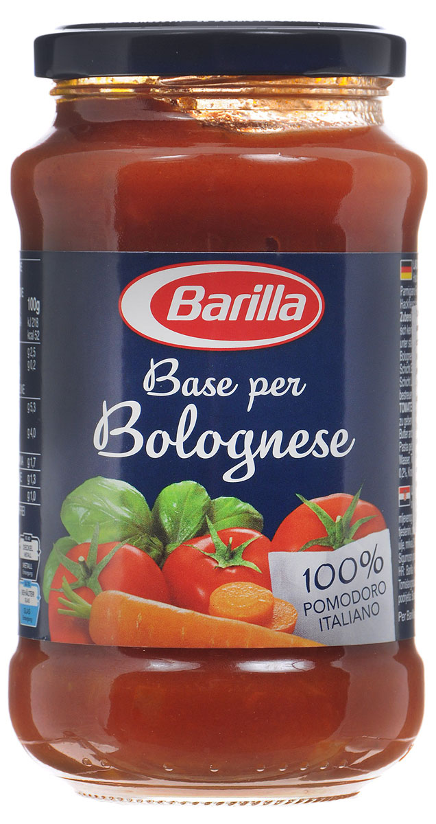 Barilla Sugo Base per Bolognese соус основа для болоньезе, 400 г8076809513654 Barilla Sugo Base per Bolognese соус основа для болоньезе, 400 г8076809513654Натуральная основа для соуса Болоньезе, сделанная из лучших итальянских томатов, овощей и специй. Прекрасная возможность приготовить соус в домашних условиях, сэкономив время на чистке и обжарке овощей. Лучше всего благородный вкус соуса Болоньезе раскрывается в сочетании с яичными Тальятелле. Достаточно обжарить фарш, добавить основу для Болоньезе Barilla, прогреть на медленном огне и ваш соус готов.