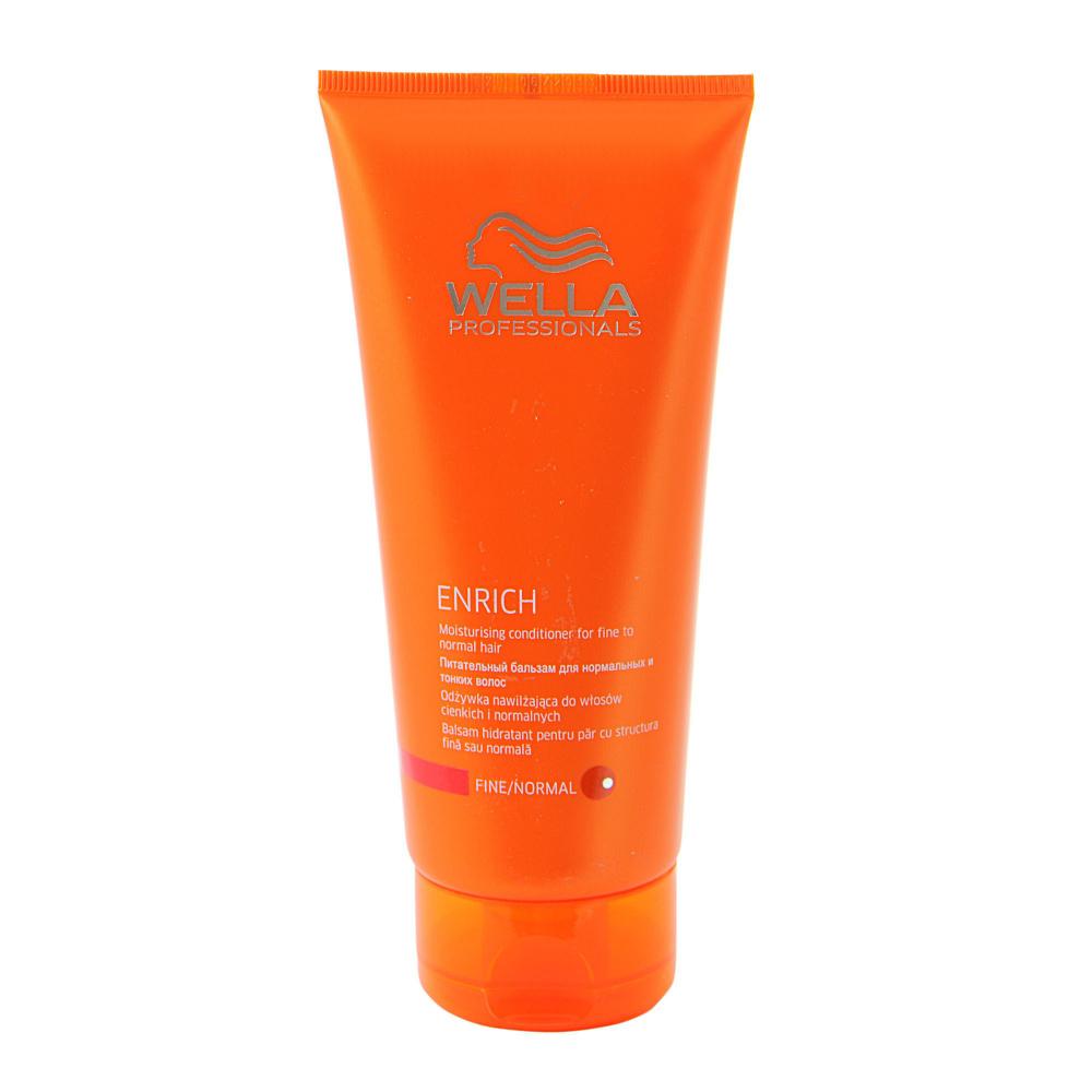 Wella Питательный бальзам Enrich Line для увлажнения жестких волос, 200 мл121846 Wella Питательный бальзам Enrich Line для увлажнения жестких волос, 200 мл121846Если ваши волосы жесткие и непослушные, вам следует обратить внимание на этот питательный бальзам от Wella. Он не просто улучшает расчесываемость, смягчает волосы, но и укрепляет их, увлажняет. Этот препарат наполняет силой и насыщает полезными веществами каждый волосок! Благодаря экстракту шелка, входящему в состав, ваши волосы становятся мягкими, шелковистыми. Бальзам Enrich Wella обеспечивает полноценный уход волосам. Результат: волосы легко укладываются, расчесываются, становятся мягкими, словно шелк. В состав входят пантенол, витамин Е, эксклюзивная салонная формула, экстракт шелка, глиоксиловая кислота.
