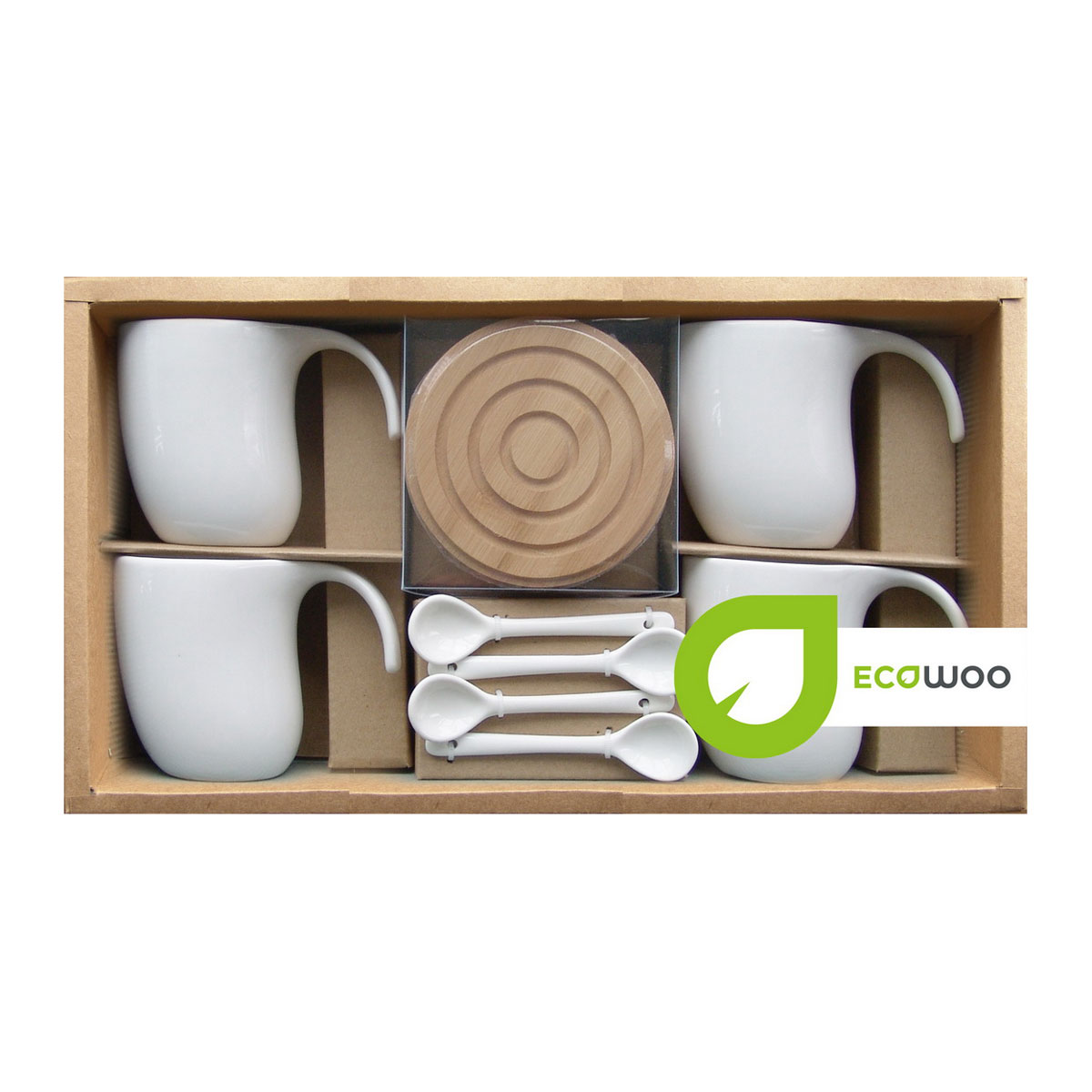 Набор чайный EcoWoo, 12 предметов. 2012245U2012245U Набор чайный EcoWoo, 12 предметов. 2012245U2012245UНабор чайный на 4 персоны EcoWoo - это не только идеальный подарок, но и прекрасный повод побаловать себя! Состав набора: 4 чашки, 300 мл, 4 бамбуковые подставки D10 см и 4 ложки 10,5 см. Материал: фарфор, бамбук. Не использовать в посудомоечной машине. Упаковка: ПВХ-коробка в крафт-основе. Цвет: белый. Идеальное решение для ценителей экологичных деталей в интерьере и поклонников здорового образа жизни. Больше оценят поклонники современного стиля.