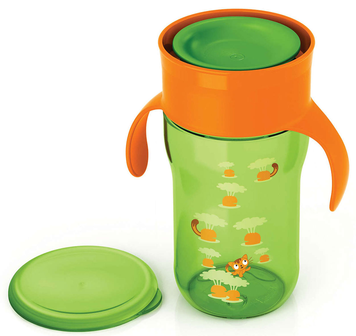 Philips Avent Взрослая чашка, 340 мл, 12м+, 1 шт зеленый оранжевый SCF784/00SCF784/00 Philips Avent Взрослая чашка, 340 мл, 12м+, 1 шт зеленый оранжевый SCF784/00SCF784/00Чашка-поильник Philips Avent выполнена из безопасного материала (не содержит бисфенол А) и оформлена забавными изображениями. С помощью этой чашки без носика и трубочки вы сможете легко научить ребенка пользоваться обычной чашкой: малыш может пить по всему краю, как из обычной чашки для взрослых. Уникальный инновационный клапан, который открывается от прикосновения губ и обеспечивает быстрый поток, разработан экспертами Philips Avent специально для того, чтобы научить вашего малыша пить из обычной чашки. Клапан с быстрым потоком позволяет малышу пить, не прилагая лишних усилий, не всасывая жидкость. Дома или на прогулке, защитная гигиеничная крышка всегда сохраняет чашку в чистоте. Обучающие ручки приучают малыша держать чашку и пить без посторонней помощи.