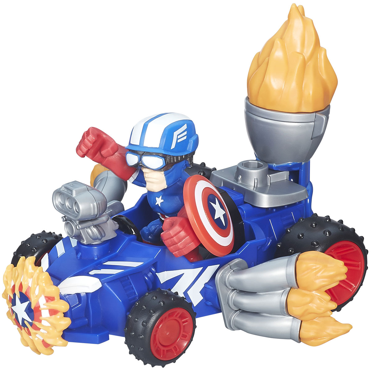Heromashers Набор фигурок Captain America RacerB6433EU4_6686_синий Heromashers Набор фигурок Captain America RacerB6433EU4_6686_синийНабор фигурок Heromashers Captain America Racer станет отличным подарком для фанатов Капитана Америки! В набор входит фигурка Капитана Америки со щитом и шлемом, а также автомобиль супергероя. Руки фигурки взаимозаменяемы с фигурками других супергероев этой серии игрушек. Соберите всю коллекцию фигурок Heromashers и устройте грандиозную битву!